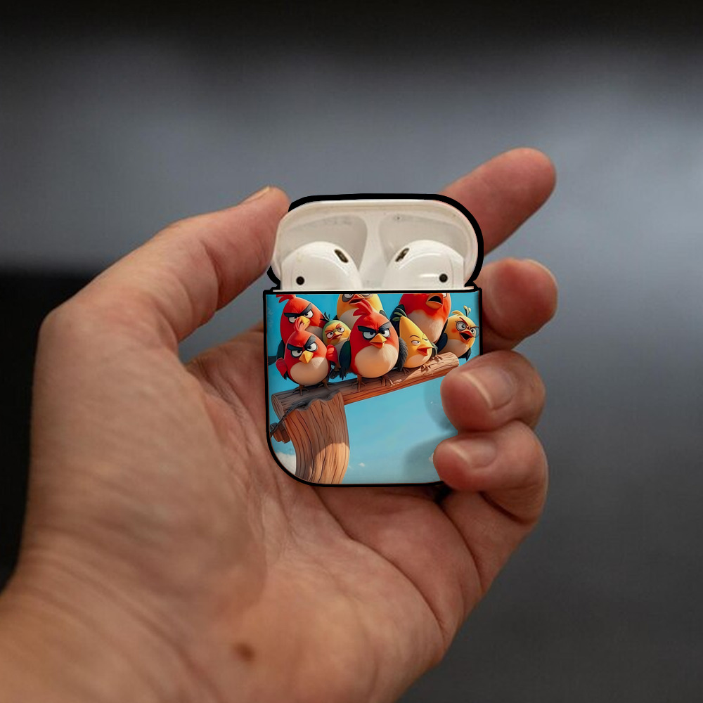 Angry Birds アングリーバード AirPods 第2世代保護ケース ハードシェル ブラック 耐衝撃・防指紋・カラビナ付き