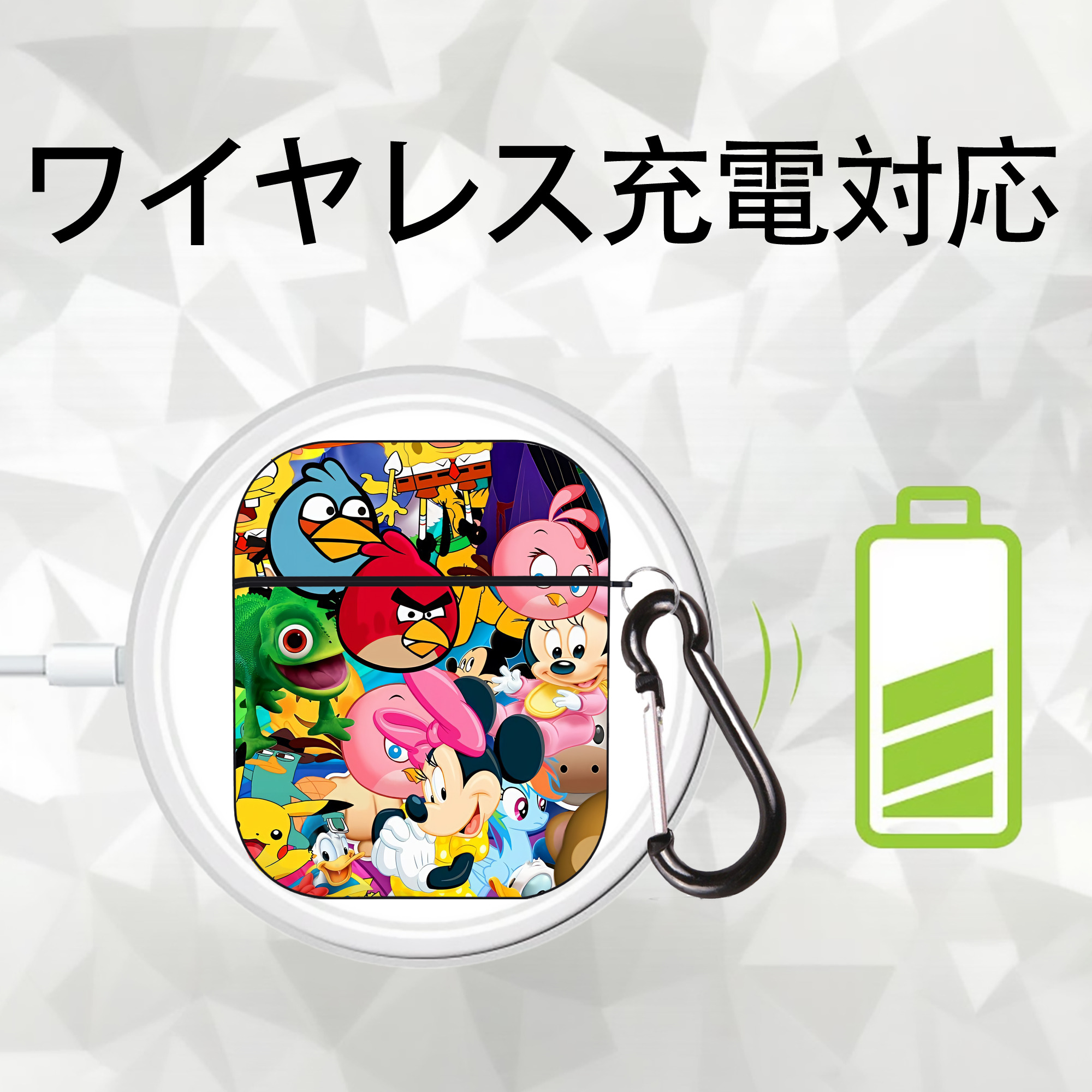Angry Birds アングリーバード AirPods 第2世代保護ケース ハードシェル ブラック 耐衝撃・防指紋・カラビナ付き