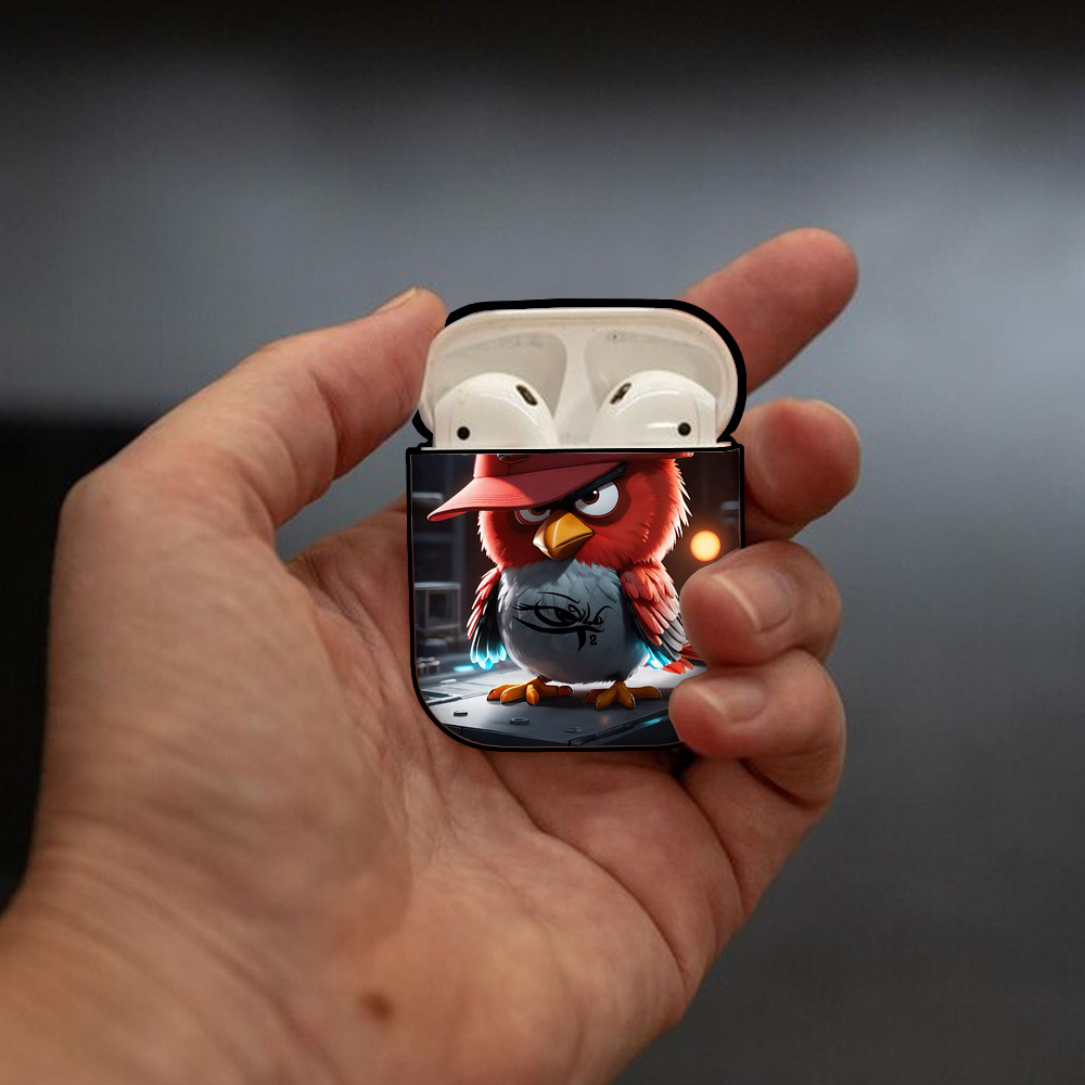 Angry Birds アングリーバード AirPods 第2世代保護ケース ハードシェル ブラック 耐衝撃・防指紋・カラビナ付き