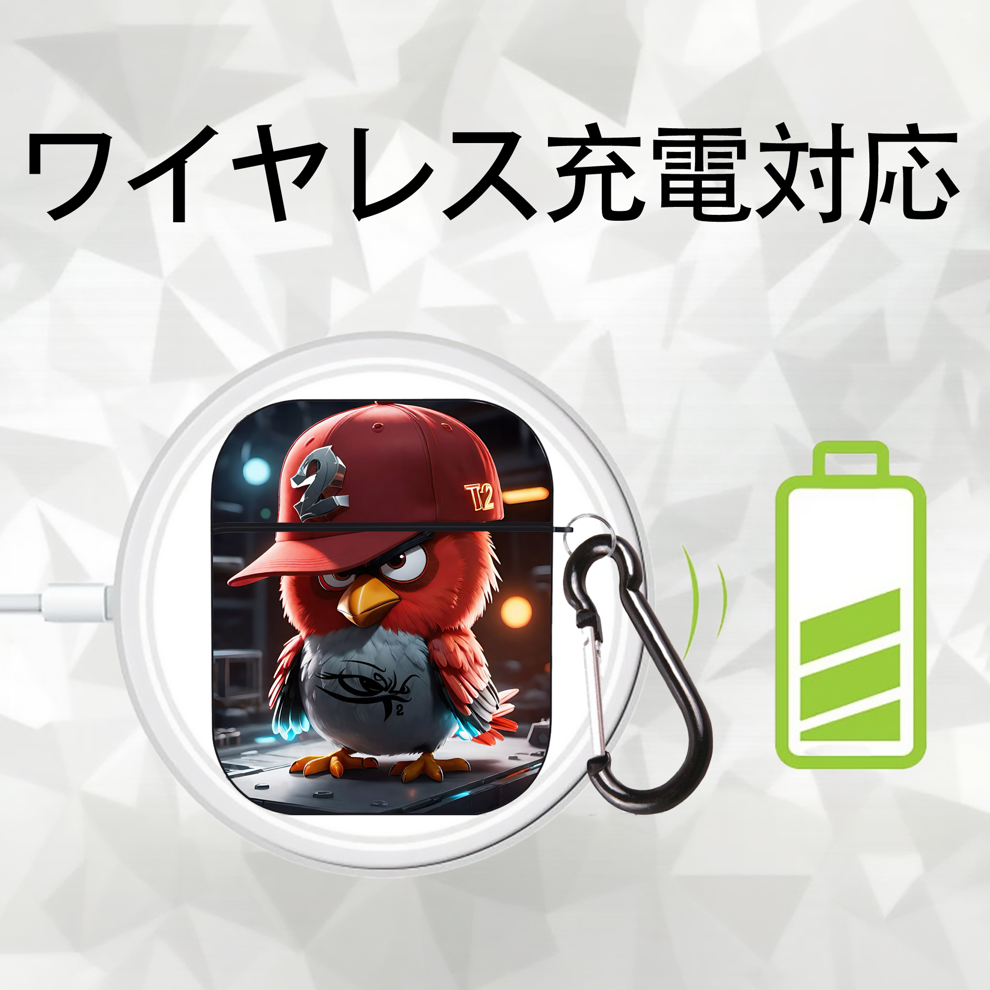 Angry Birds アングリーバード AirPods 第2世代保護ケース ハードシェル ブラック 耐衝撃・防指紋・カラビナ付き