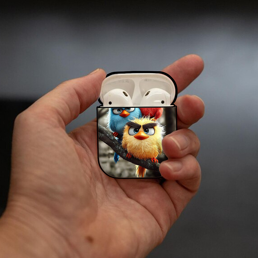 Angry Birds アングリーバード AirPods 第2世代保護ケース ハードシェル ブラック 耐衝撃・防指紋・カラビナ付き
