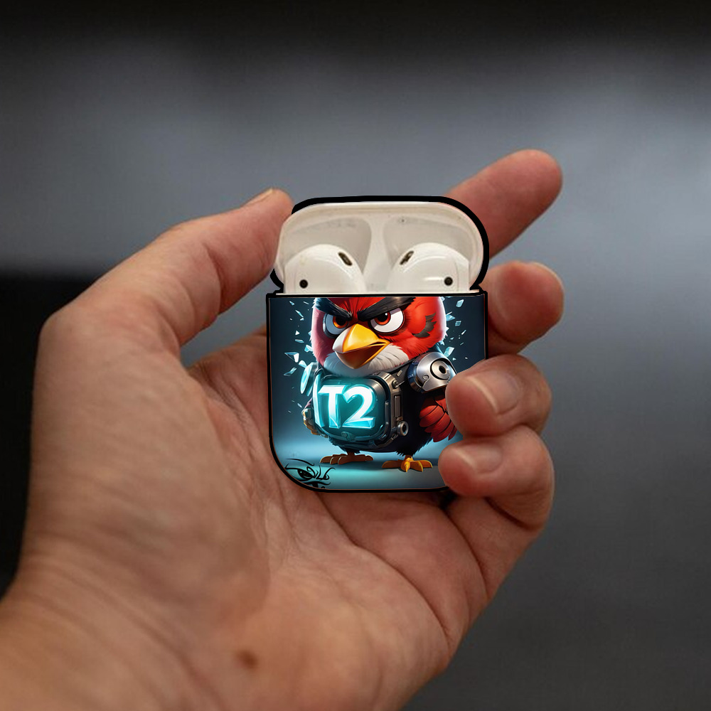 Angry Birds アングリーバード AirPods 第2世代保護ケース ハードシェル ブラック 耐衝撃・防指紋・カラビナ付き
