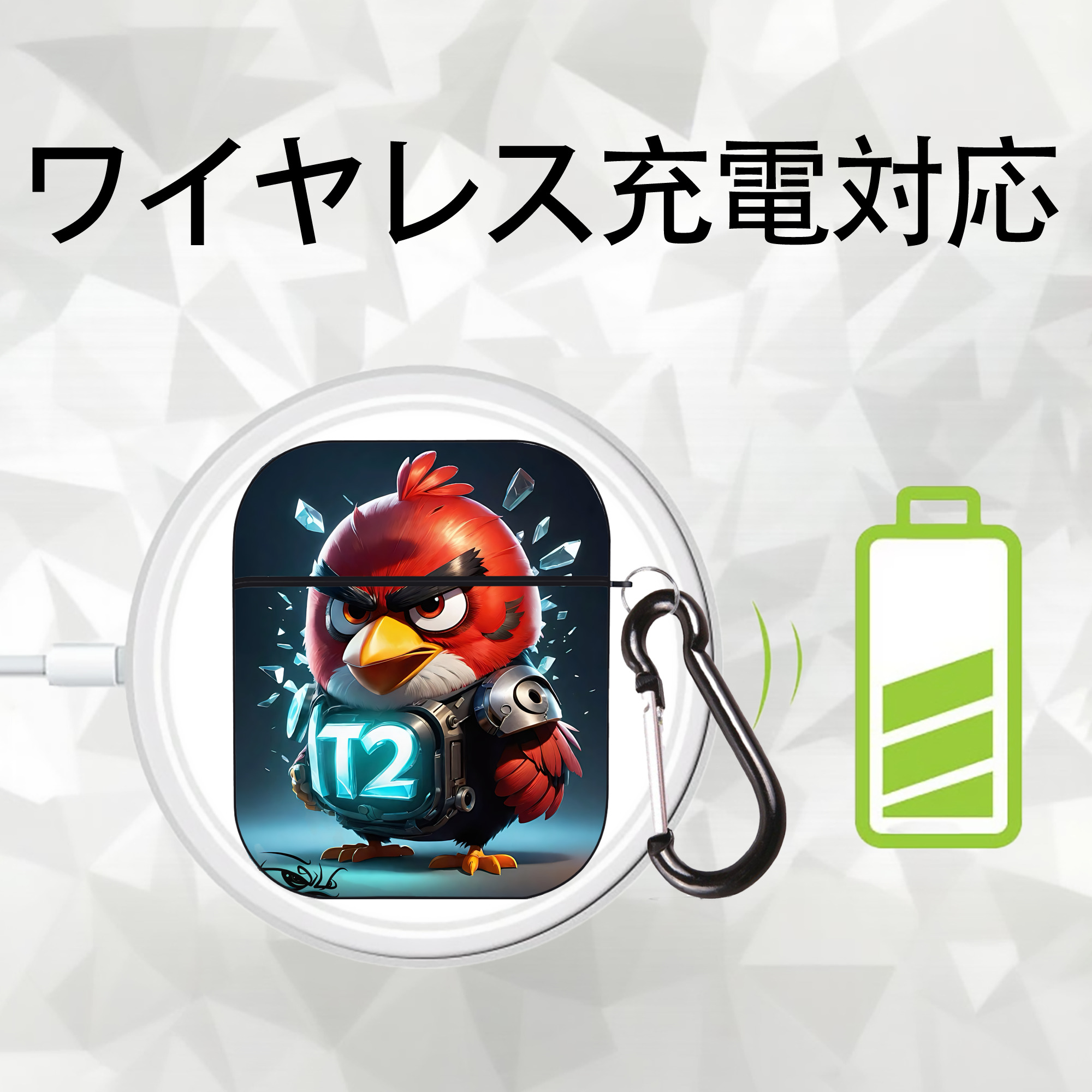 Angry Birds アングリーバード AirPods 第2世代保護ケース ハードシェル ブラック 耐衝撃・防指紋・カラビナ付き
