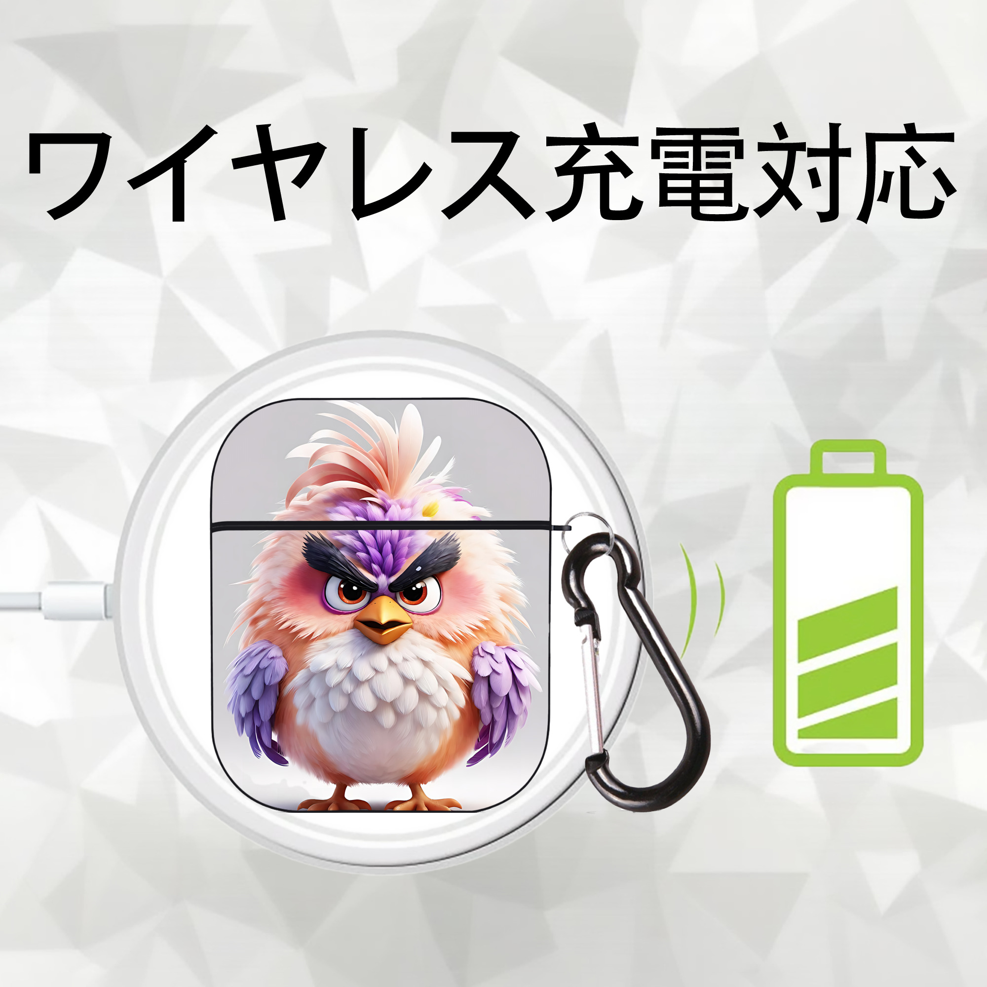 Angry Birds アングリーバード AirPods 第2世代保護ケース ハードシェル ブラック 耐衝撃・防指紋・カラビナ付き