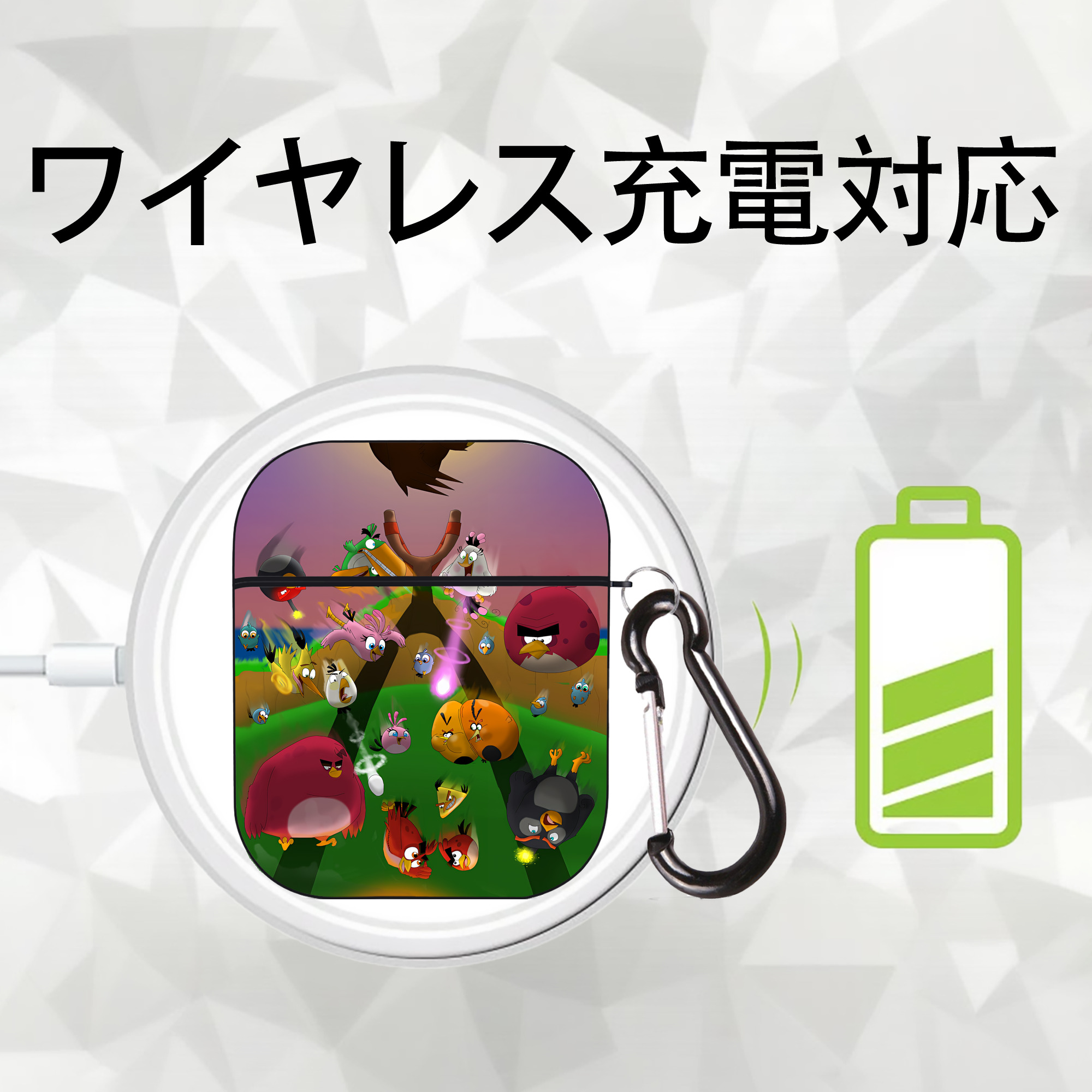 Angry Birds アングリーバード AirPods 第2世代保護ケース ハードシェル ブラック 耐衝撃・防指紋・カラビナ付き