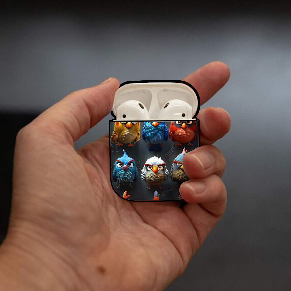 Angry Birds アングリーバード AirPods 第2世代保護ケース ハードシェル ブラック 耐衝撃・防指紋・カラビナ付き