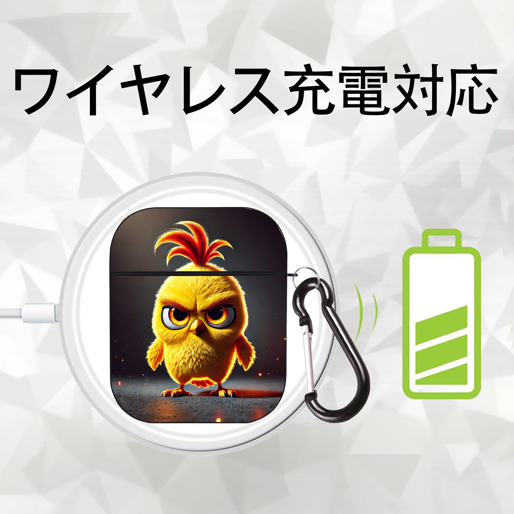 Angry Birds アングリーバード AirPods 第2世代保護ケース ハードシェル ブラック 耐衝撃・防指紋・カラビナ付き