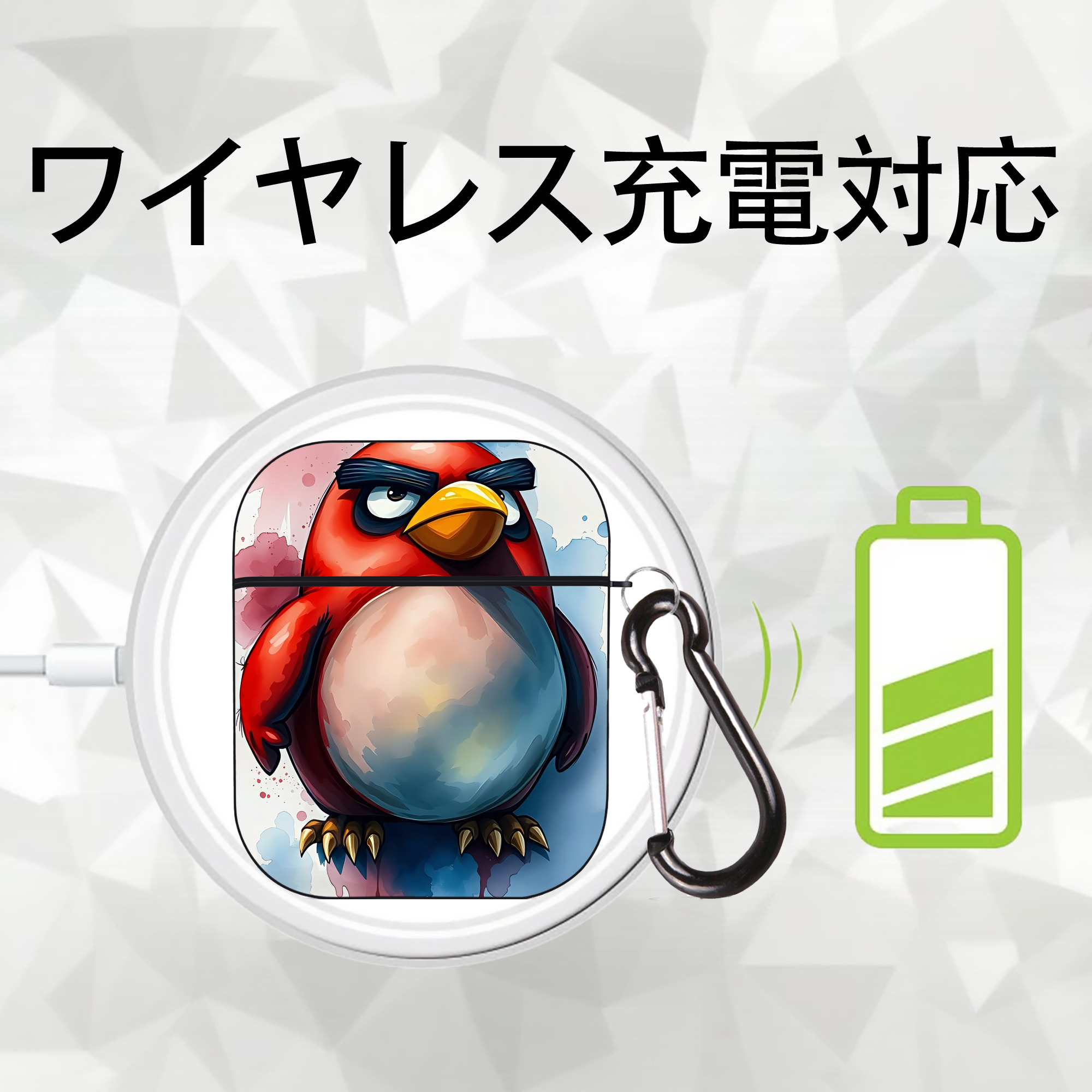 Angry Birds アングリーバード AirPods 第2世代保護ケース ハードシェル ブラック 耐衝撃・防指紋・カラビナ付き