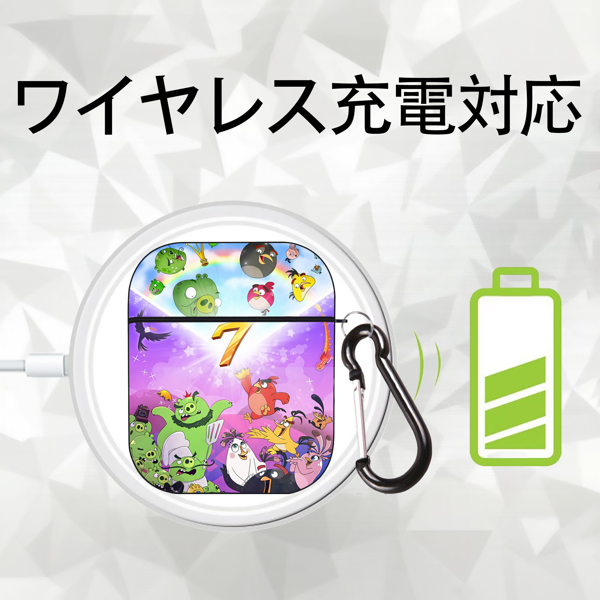 Angry Birds アングリーバード AirPods 第2世代保護ケース ハードシェル ブラック 耐衝撃・防指紋・カラビナ付き