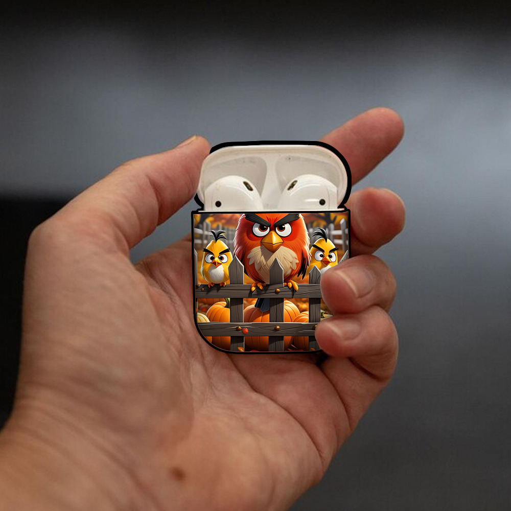Angry Birds アングリーバード AirPods 第2世代保護ケース ハードシェル ブラック 耐衝撃・防指紋・カラビナ付き