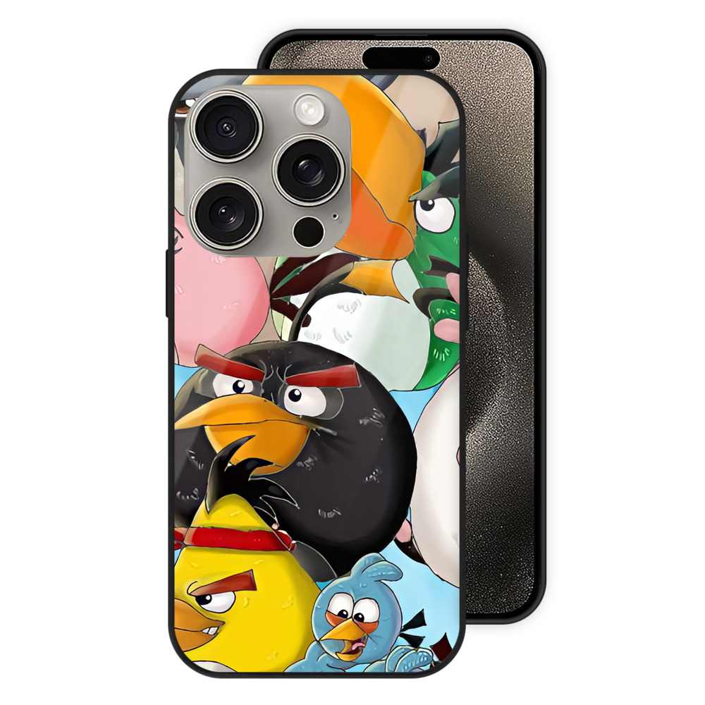 （画像用） Angry Birds アングリーバード 【iPhone15Pro対応】スマホケース 耐衝撃＆黄変防止 背面ガラス