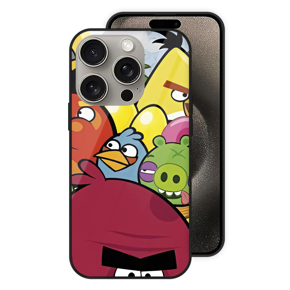 （画像用） Angry Birds アングリーバード 【iPhone15Pro対応】スマホケース 耐衝撃＆黄変防止 背面ガラス