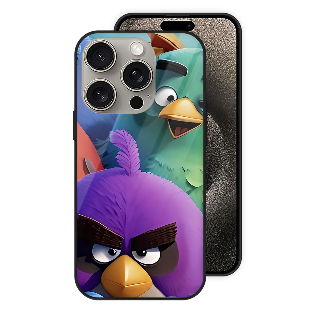 （画像用） Angry Birds アングリーバード 【iPhone15Pro対応】スマホケース 耐衝撃＆黄変防止 背面ガラス