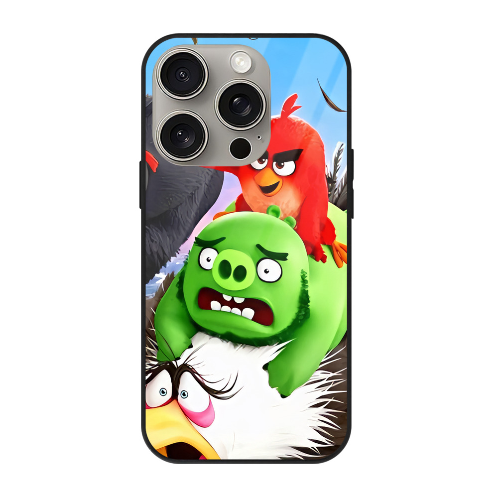 （画像用） Angry Birds アングリーバード 【iPhone15Pro対応】スマホケース 耐衝撃＆黄変防止 背面ガラス