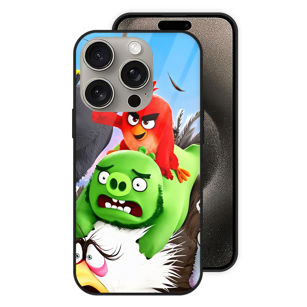 （画像用） Angry Birds アングリーバード 【iPhone15Pro対応】スマホケース 耐衝撃＆黄変防止 背面ガラス