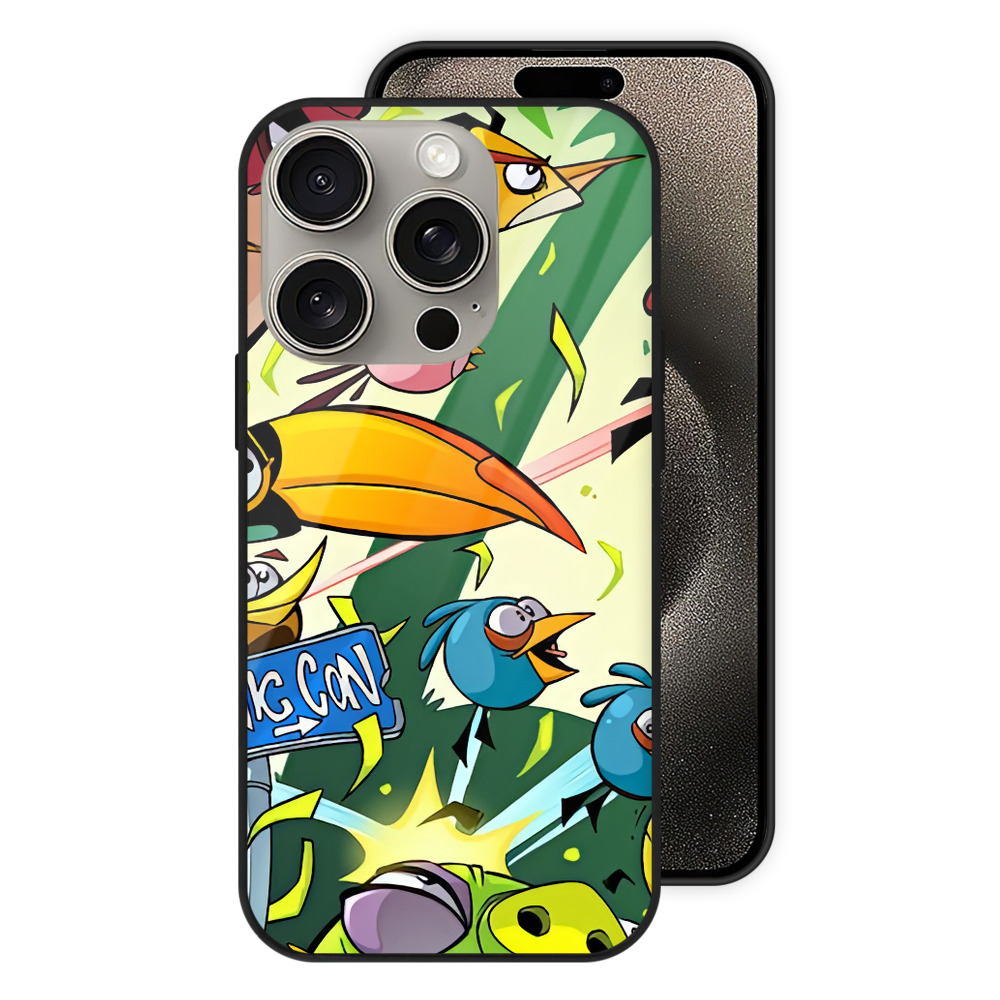 （画像用） Angry Birds アングリーバード 【iPhone15Pro対応】スマホケース 耐衝撃＆黄変防止 背面ガラス