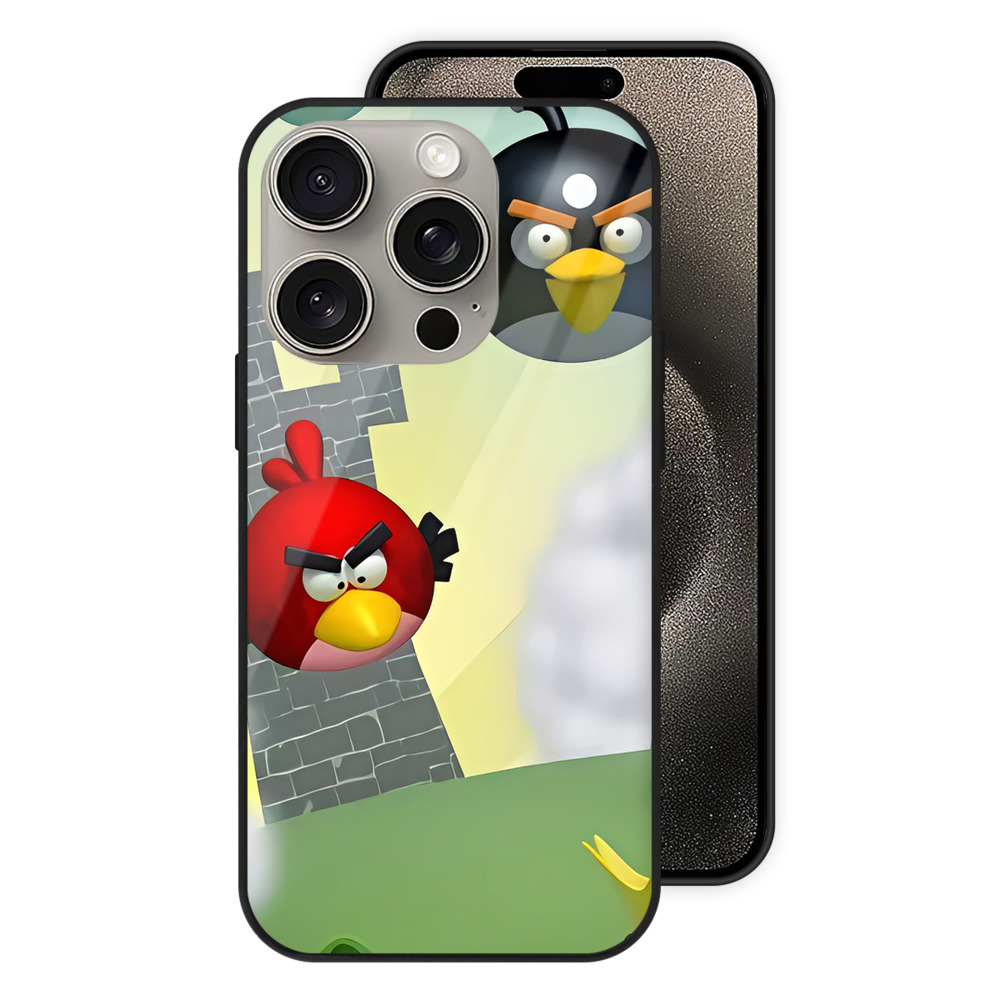 （画像用） Angry Birds アングリーバード 【iPhone15Pro対応】スマホケース 耐衝撃＆黄変防止 背面ガラス