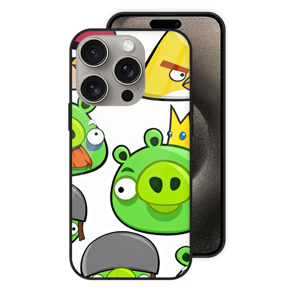 （画像用） Angry Birds アングリーバード 【iPhone15Pro対応】スマホケース 耐衝撃＆黄変防止 背面ガラス