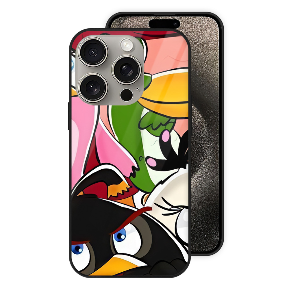 （画像用） Angry Birds アングリーバード 【iPhone15Pro対応】スマホケース 耐衝撃＆黄変防止 背面ガラス
