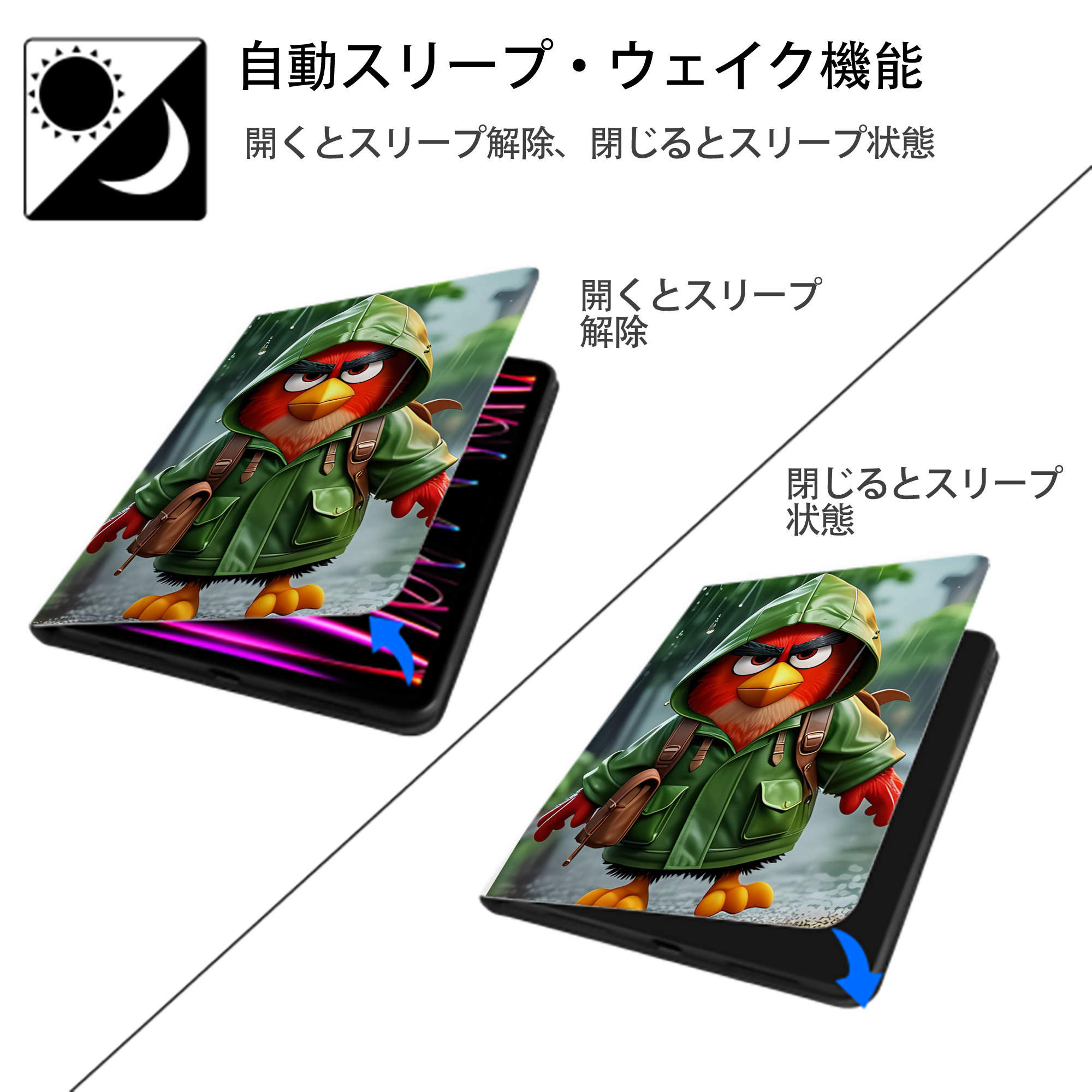 Angry Birds アングリーバード IPad ケース ペン収納付き 三つ折りスタンド PUレザー×シリコン 対応機種9.5/10.5/10.9インチ
