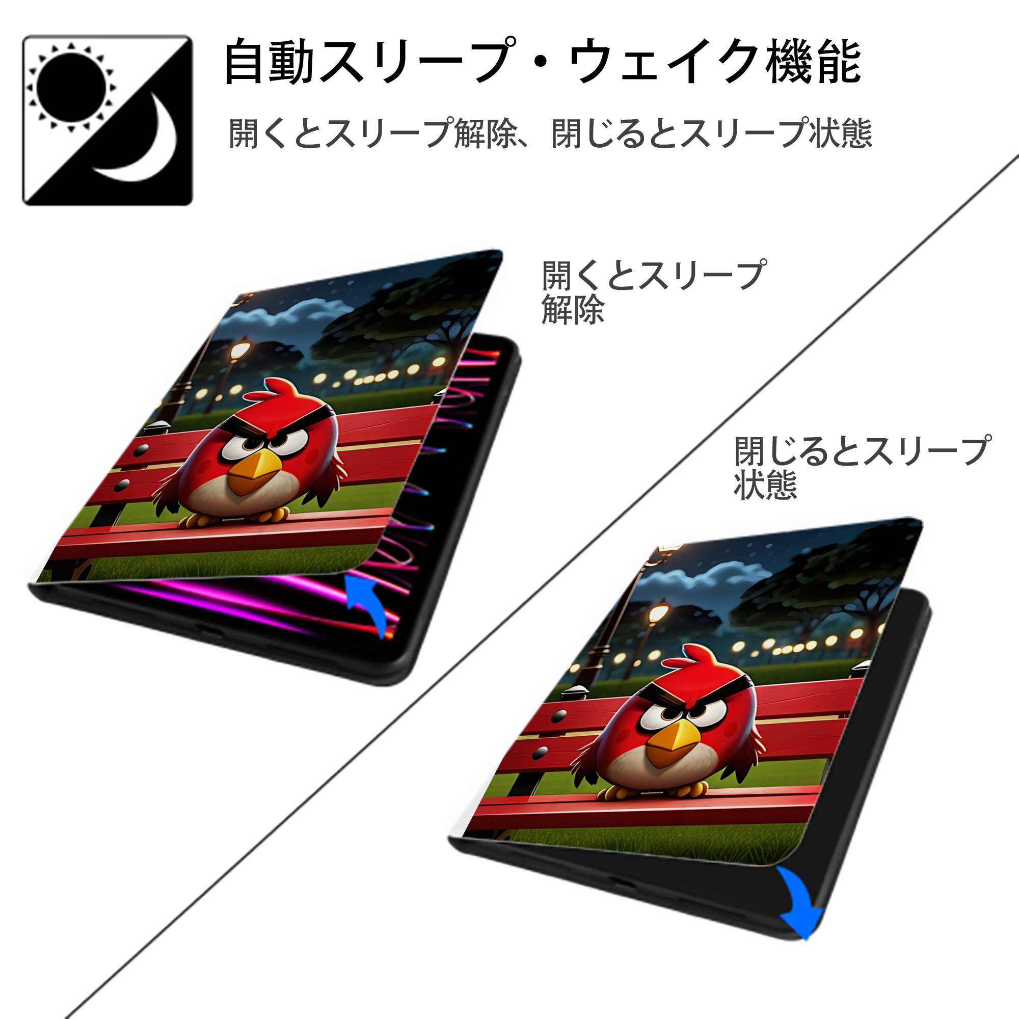 Angry Birds アングリーバード IPad ケース ペン収納付き 三つ折りスタンド PUレザー×シリコン 対応機種9.5/10.5/10.9インチ