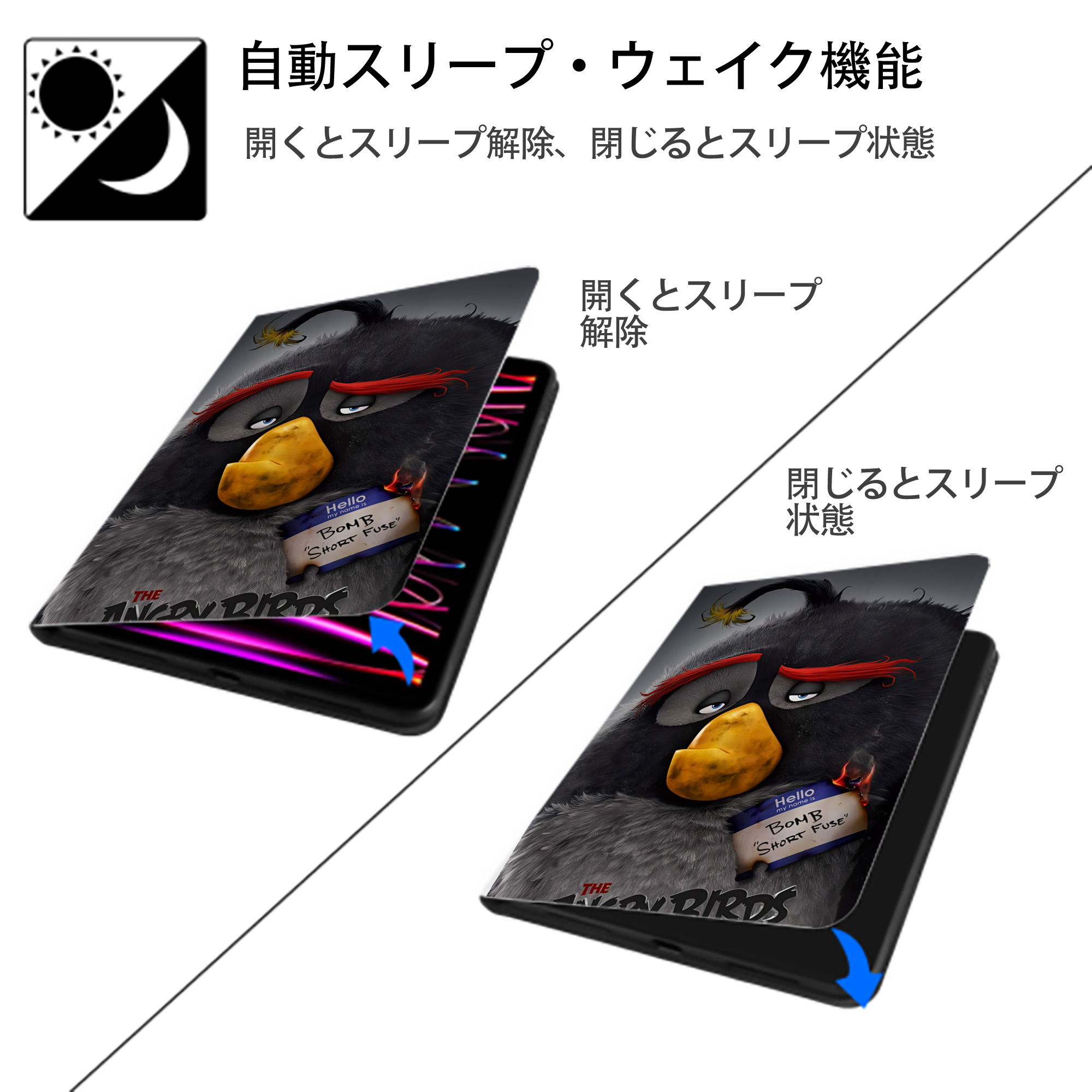 Angry Birds アングリーバード IPad ケース ペン収納付き 三つ折りスタンド PUレザー×シリコン 対応機種9.5/10.5/10.9インチ