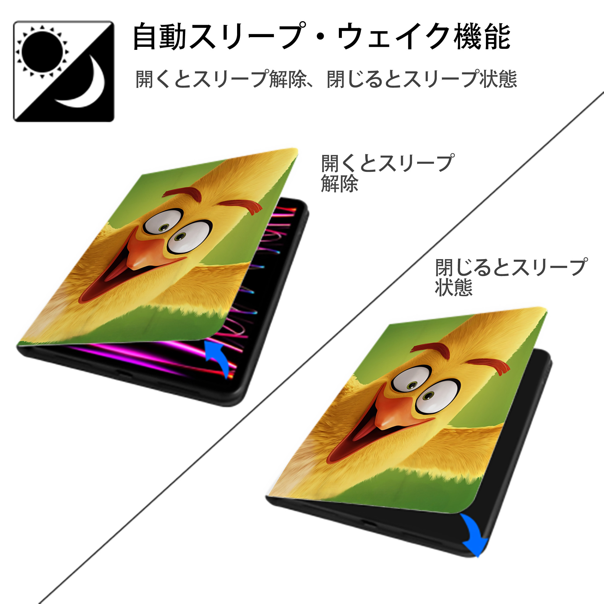 Angry Birds アングリーバード IPad ケース ペン収納付き 三つ折りスタンド PUレザー×シリコン 対応機種9.5/10.5/10.9インチ