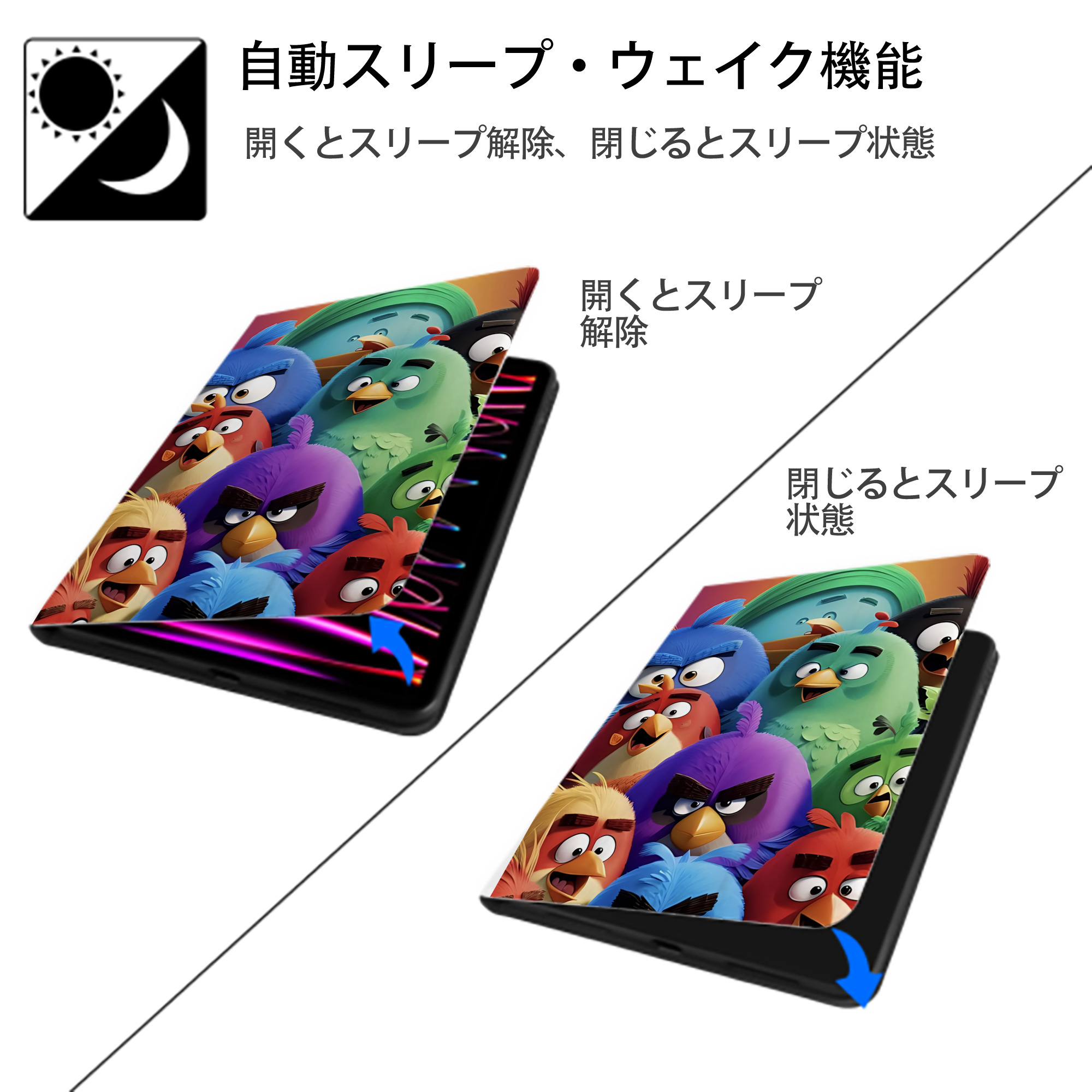 Angry Birds アングリーバード IPad ケース ペン収納付き 三つ折りスタンド PUレザー×シリコン 対応機種9.5/10.5/10.9インチ