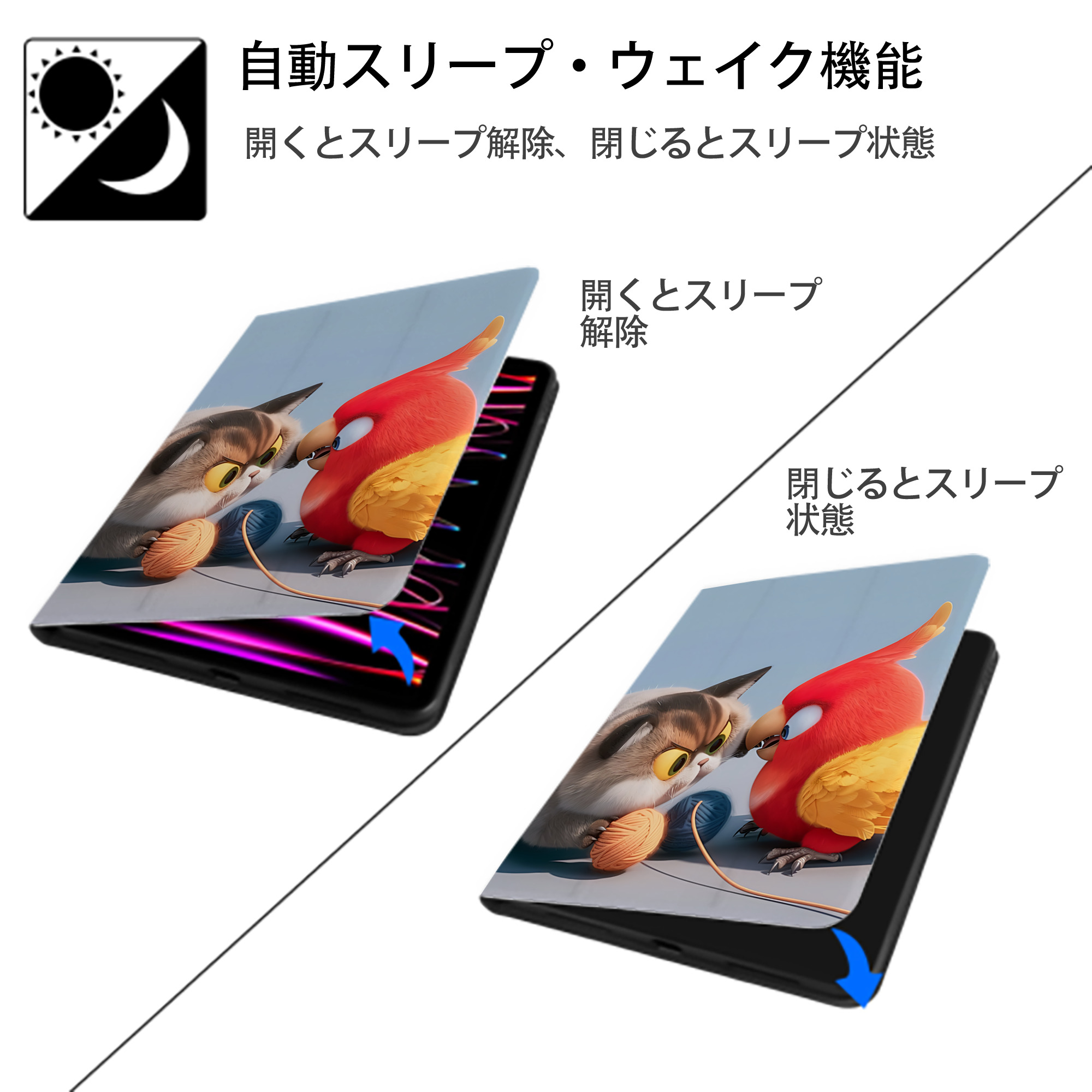 Angry Birds アングリーバード IPad ケース ペン収納付き 三つ折りスタンド PUレザー×シリコン 対応機種9.5/10.5/10.9インチ