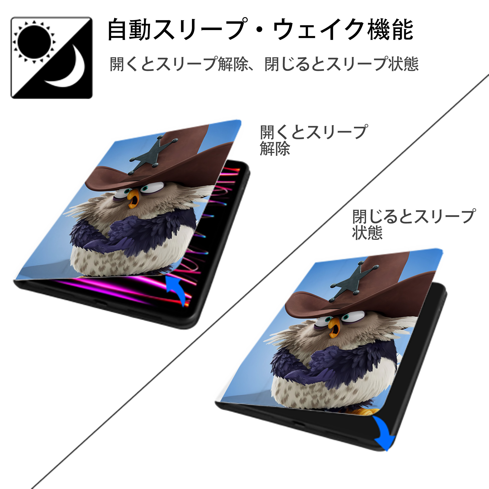 Angry Birds アングリーバード IPad ケース ペン収納付き 三つ折りスタンド PUレザー×シリコン 対応機種9.5/10.5/10.9インチ