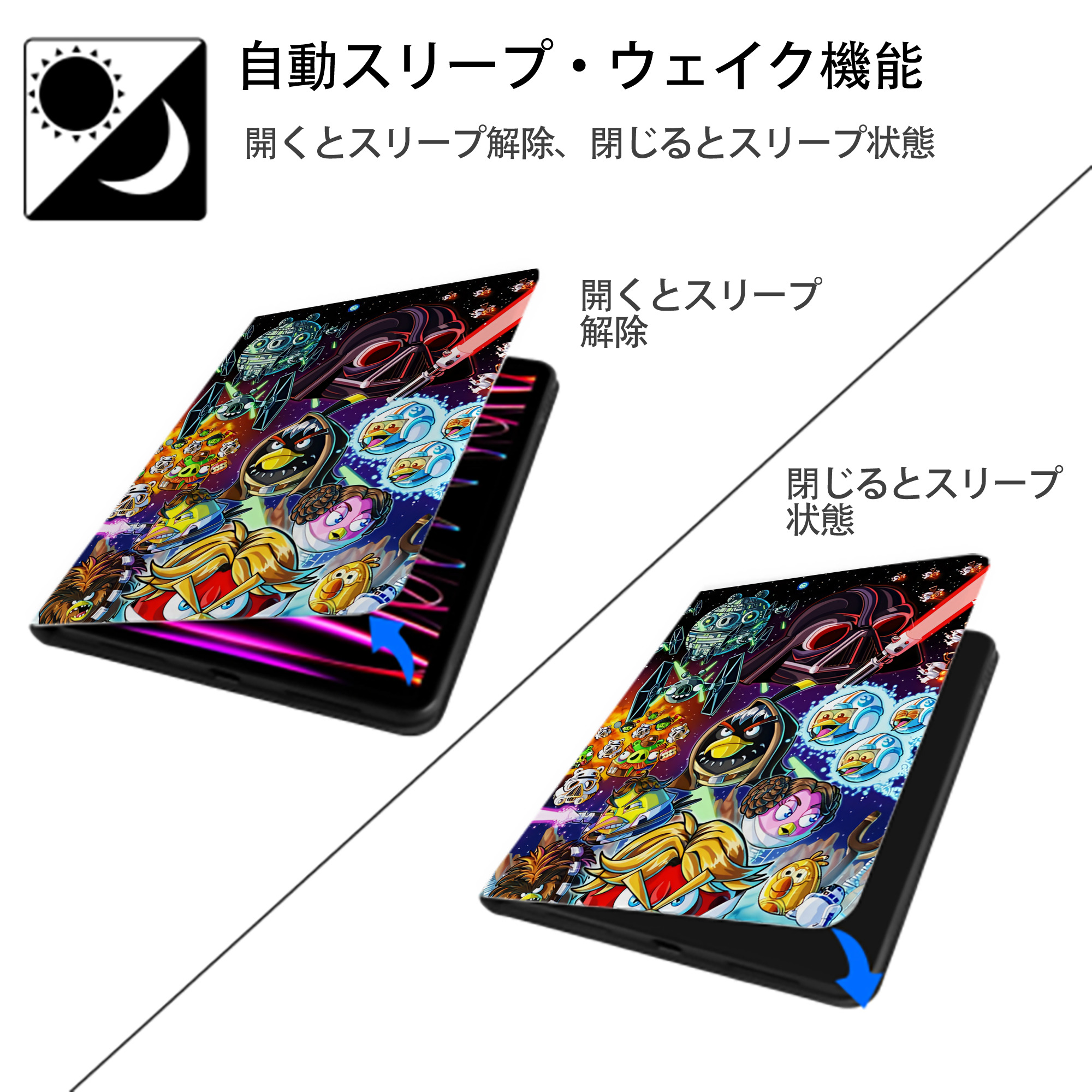 Angry Birds アングリーバード IPad ケース ペン収納付き 三つ折りスタンド PUレザー×シリコン 対応機種9.5/10.5/10.9インチ