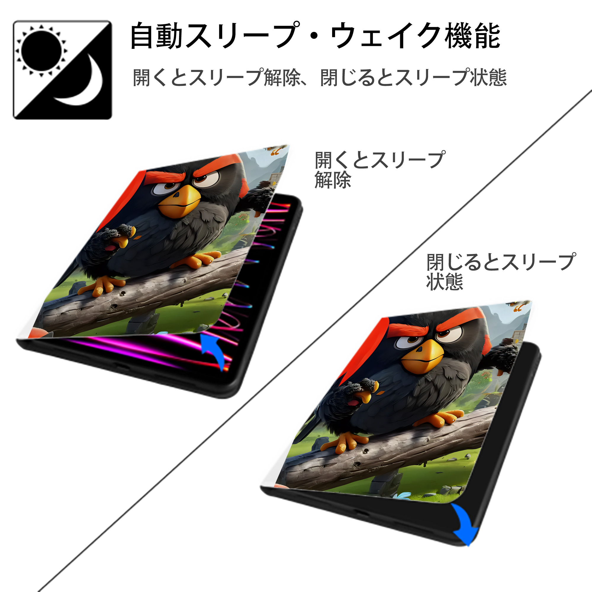 Angry Birds アングリーバード IPad ケース ペン収納付き 三つ折りスタンド PUレザー×シリコン 対応機種9.5/10.5/10.9インチ
