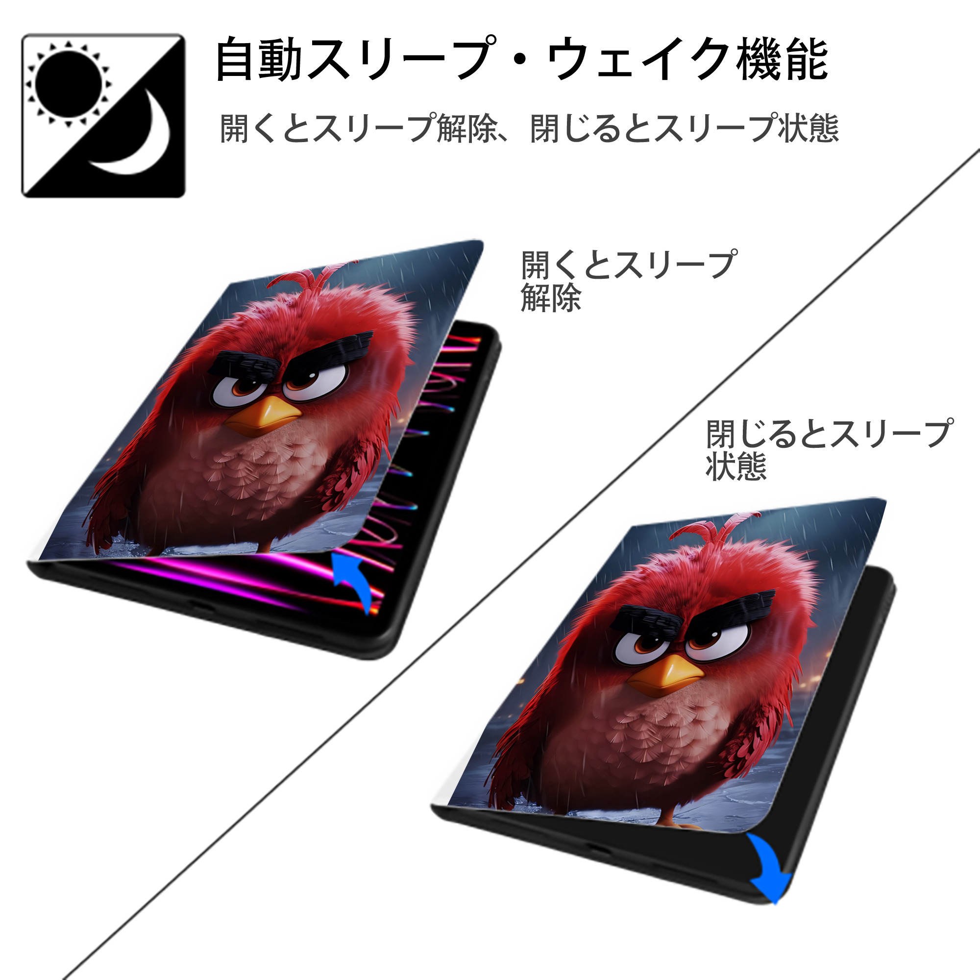 Angry Birds アングリーバード IPad ケース ペン収納付き 三つ折りスタンド PUレザー×シリコン 対応機種9.5/10.5/10.9インチ