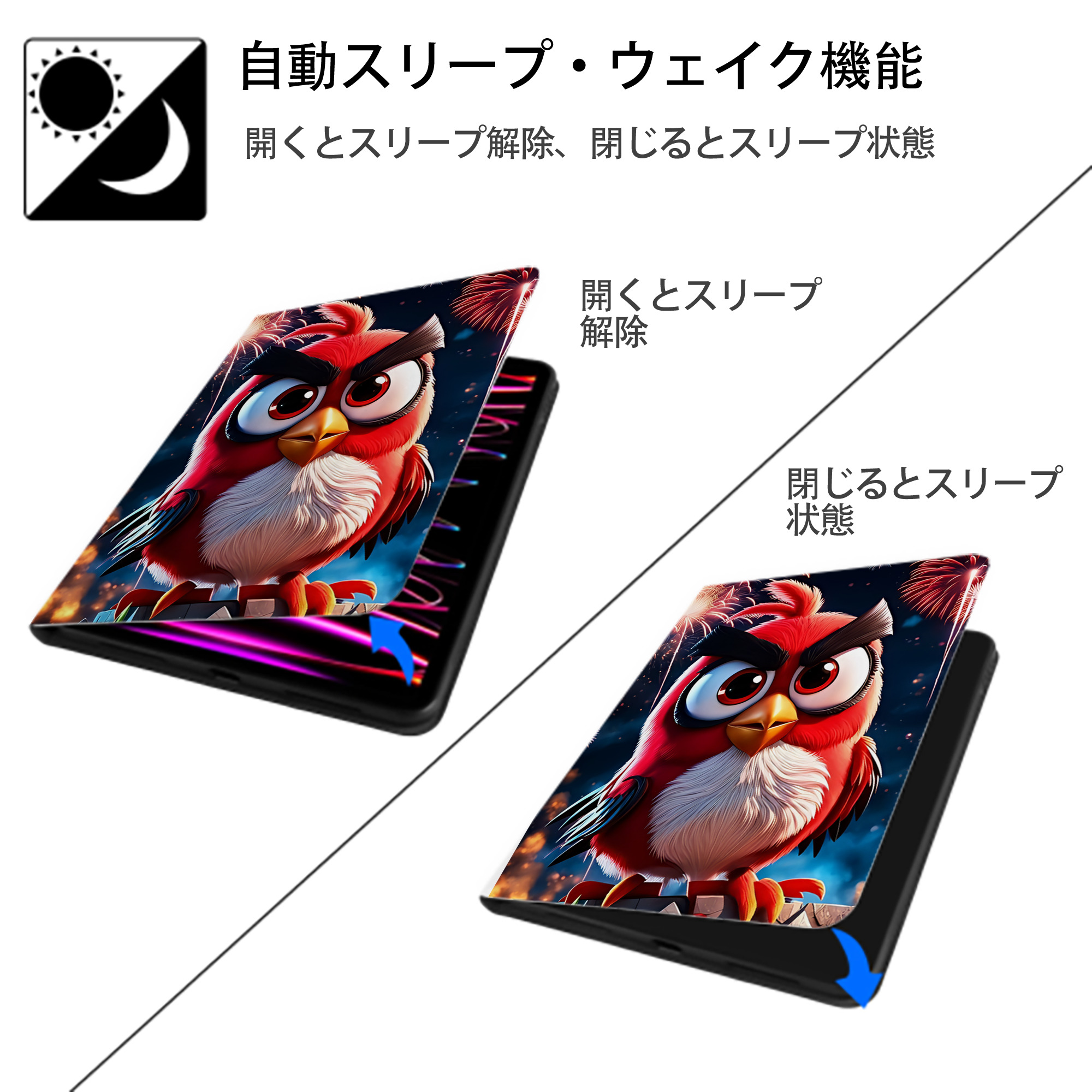 Angry Birds アングリーバード IPad ケース ペン収納付き 三つ折りスタンド PUレザー×シリコン 対応機種9.5/10.5/10.9インチ