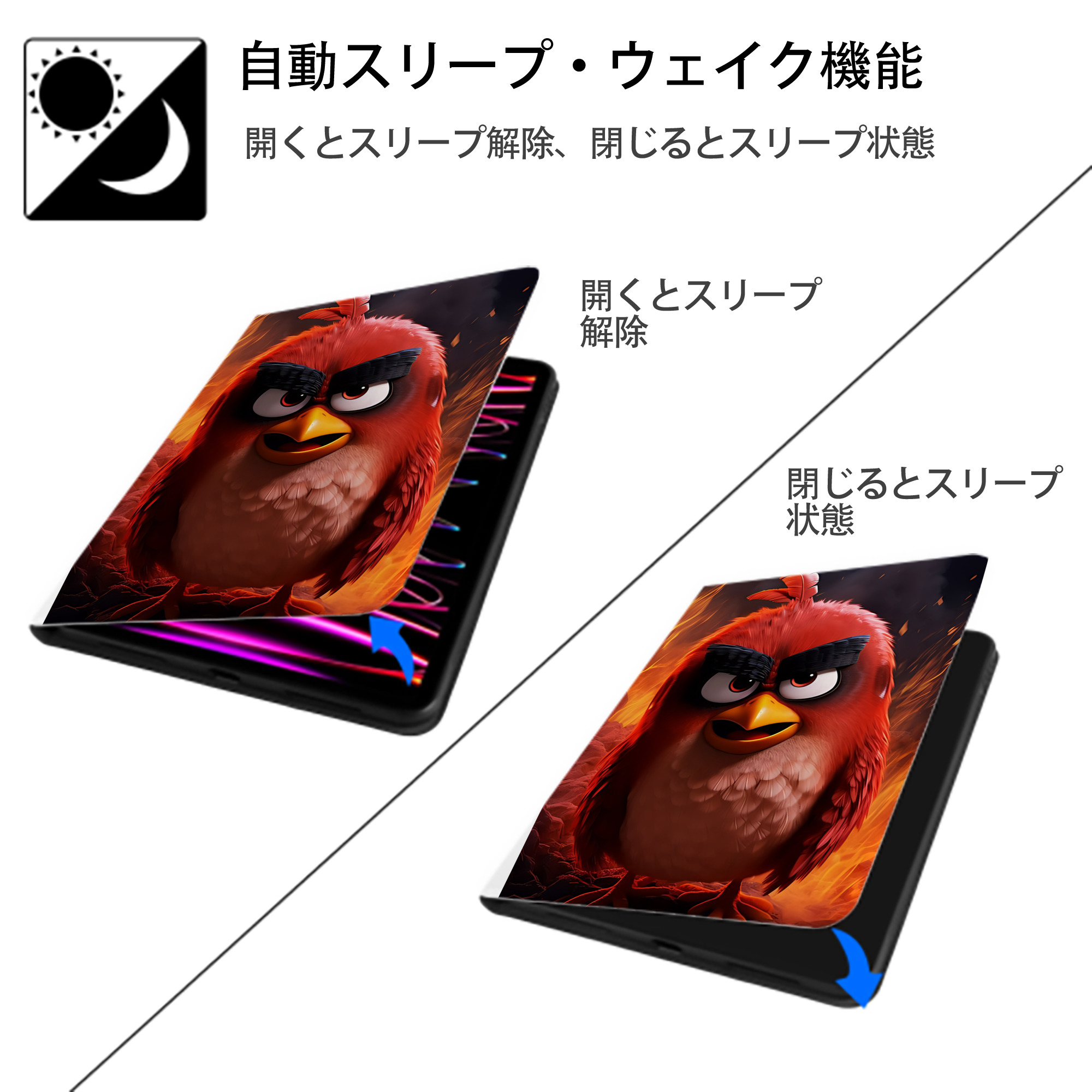 Angry Birds アングリーバード IPad ケース ペン収納付き 三つ折りスタンド PUレザー×シリコン 対応機種9.5/10.5/10.9インチ