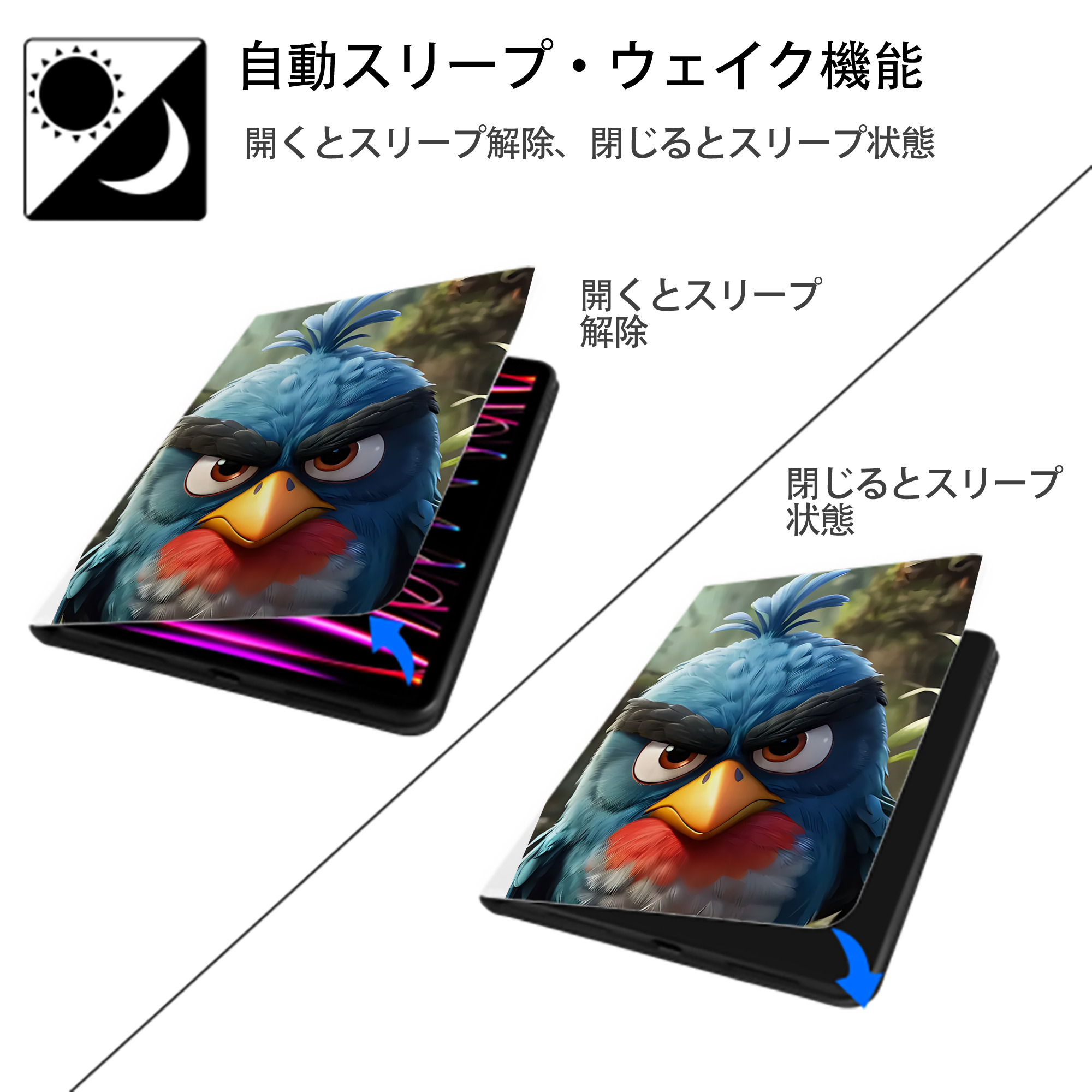 Angry Birds アングリーバード IPad ケース ペン収納付き 三つ折りスタンド PUレザー×シリコン 対応機種9.5/10.5/10.9インチ