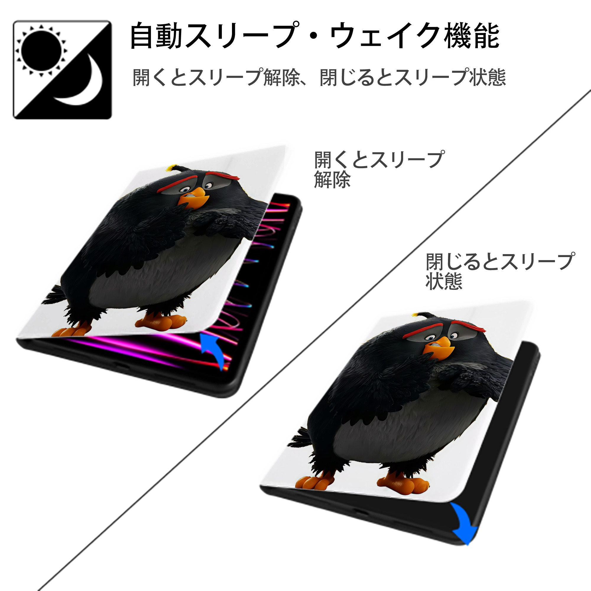 Angry Birds アングリーバード IPad ケース ペン収納付き 三つ折りスタンド PUレザー×シリコン 対応機種9.5/10.5/10.9インチ