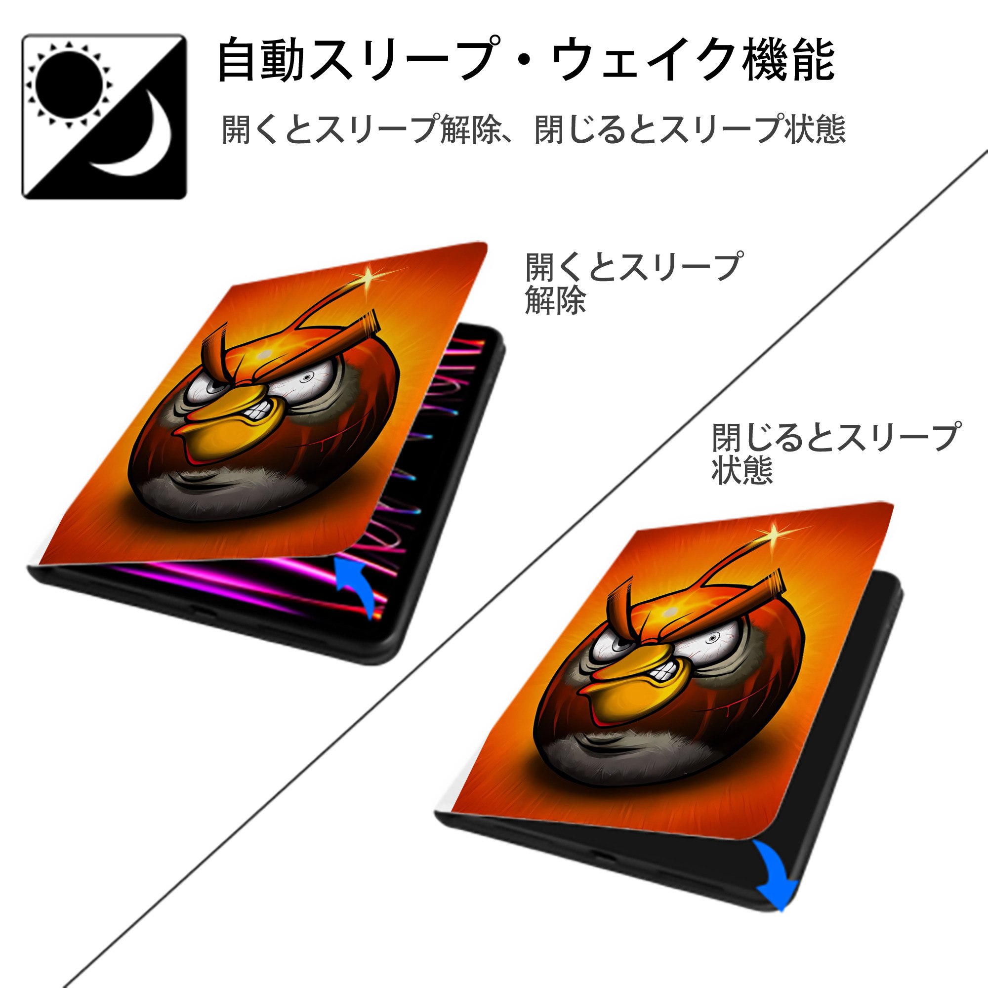 Angry Birds アングリーバード IPad ケース ペン収納付き 三つ折りスタンド PUレザー×シリコン 対応機種9.5/10.5/10.9インチ