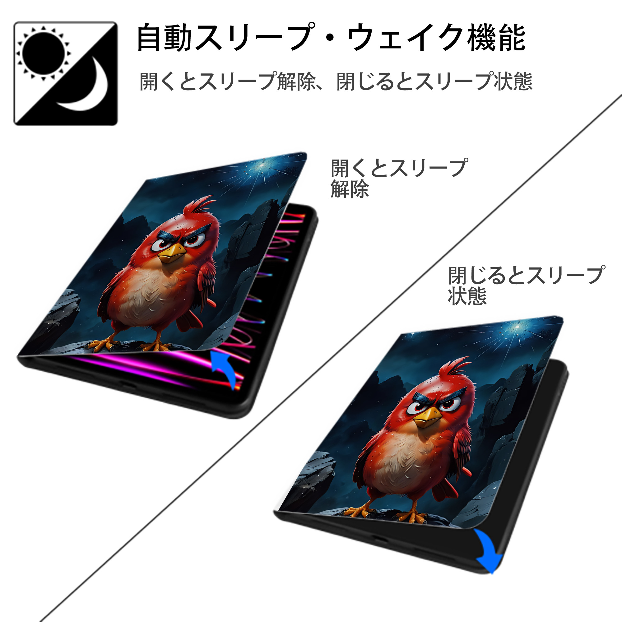 Angry Birds アングリーバード IPad ケース ペン収納付き 三つ折りスタンド PUレザー×シリコン 対応機種9.5/10.5/10.9インチ
