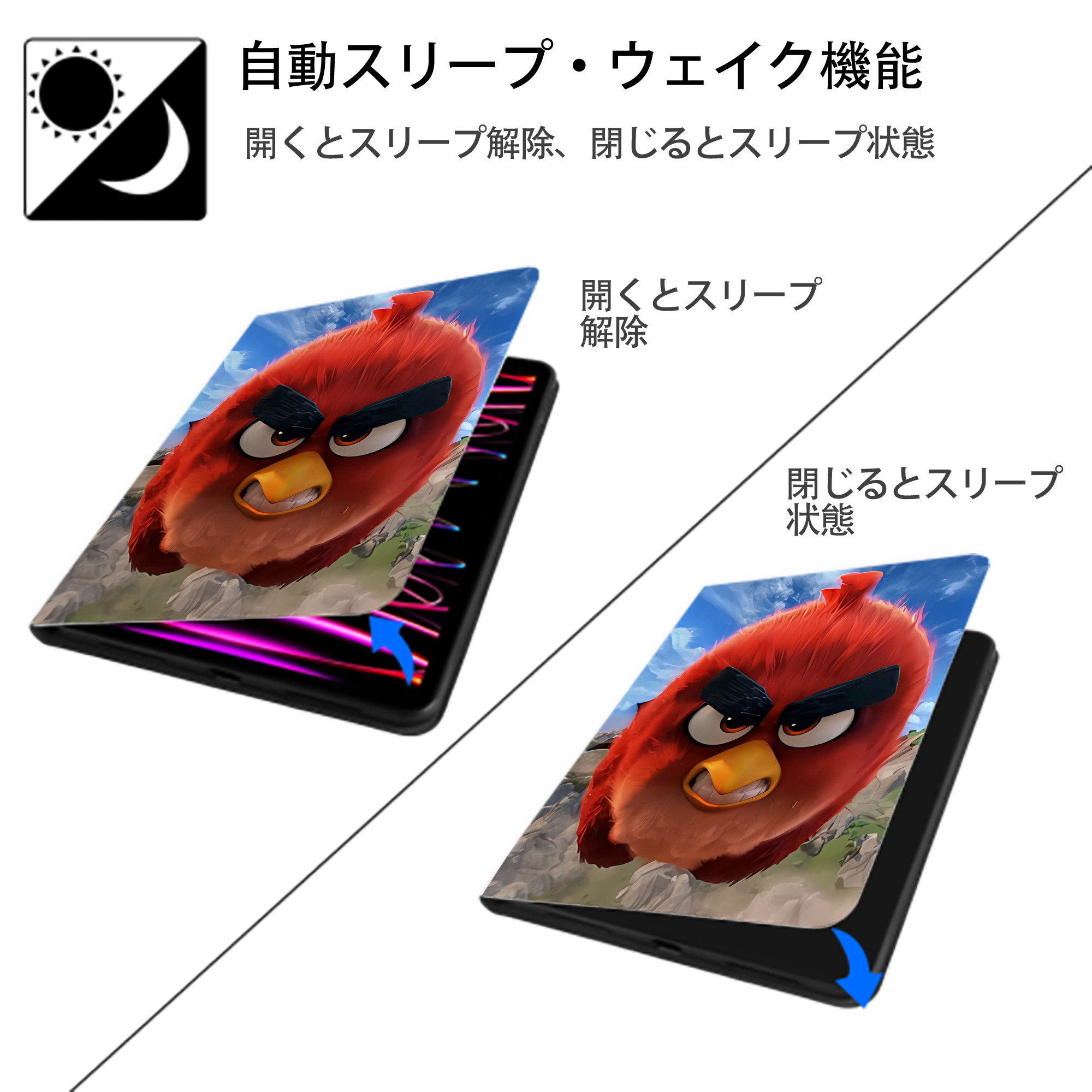 Angry Birds アングリーバード IPad ケース ペン収納付き 三つ折りスタンド PUレザー×シリコン 対応機種9.5/10.5/10.9インチ