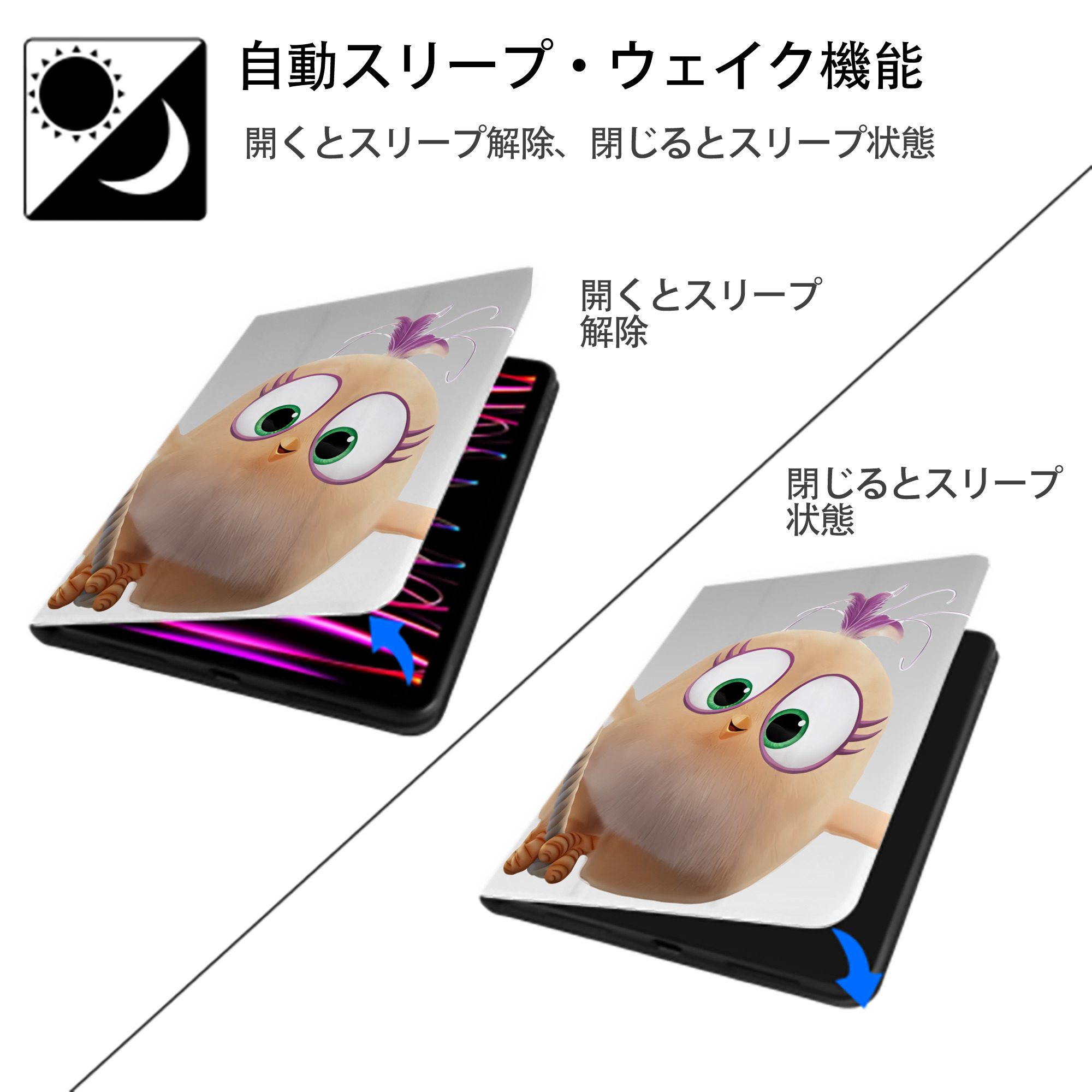 Angry Birds アングリーバード IPad ケース ペン収納付き 三つ折りスタンド PUレザー×シリコン 対応機種9.5/10.5/10.9インチ