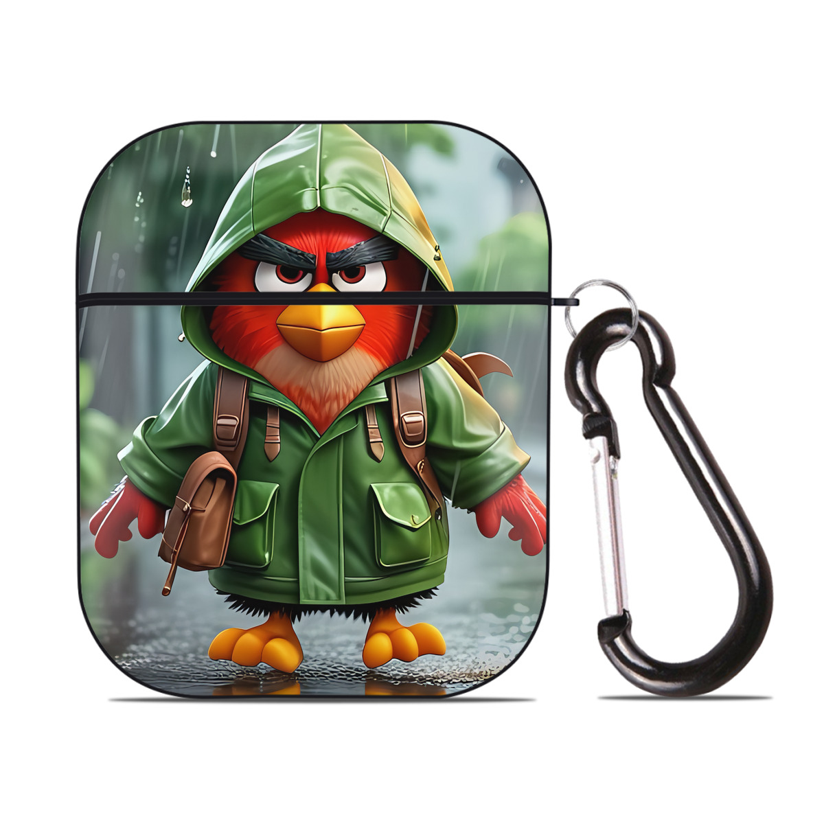 （画像用） Angry Birds アングリーバード AirPods 第2世代保護ケース ハードシェル ブラック 耐衝撃・防指紋・カラビナ付き