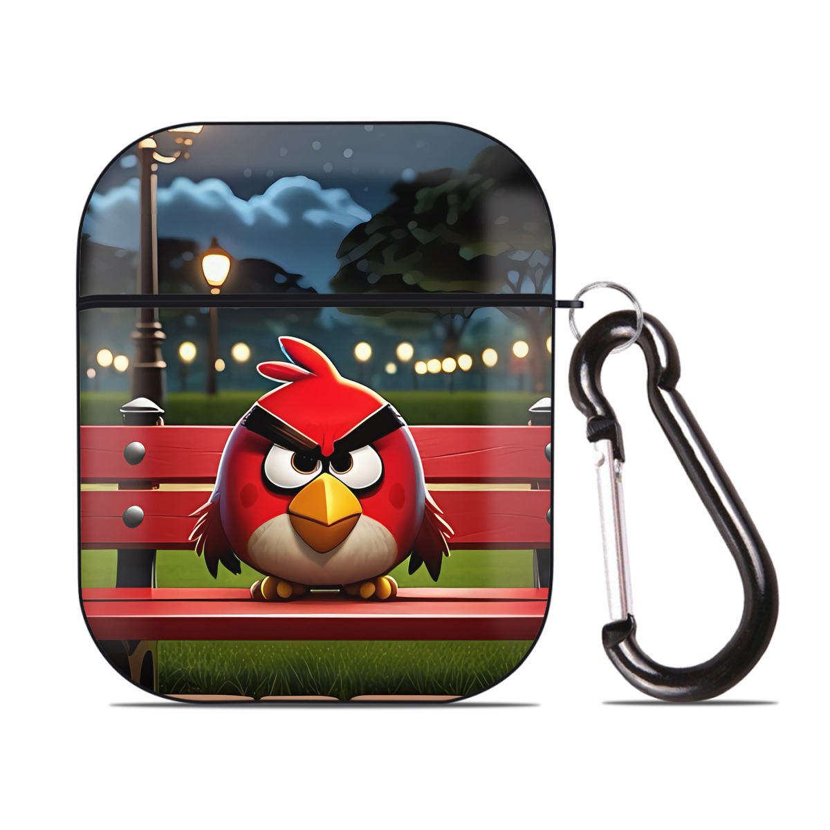 （画像用） Angry Birds アングリーバード AirPods 第2世代保護ケース ハードシェル ブラック 耐衝撃・防指紋・カラビナ付き