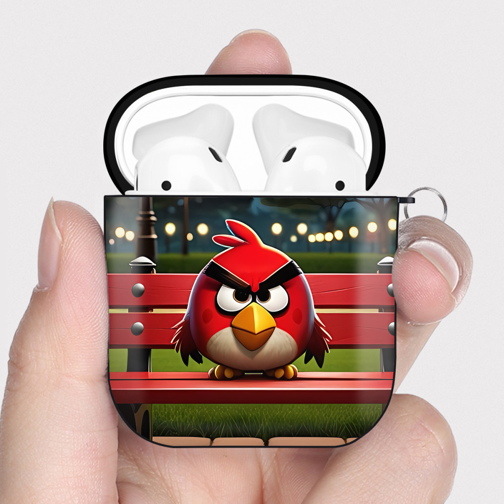 （画像用） Angry Birds アングリーバード AirPods 第2世代保護ケース ハードシェル ブラック 耐衝撃・防指紋・カラビナ付き