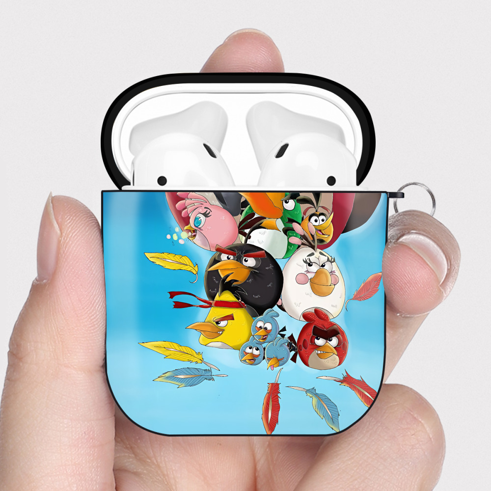 （画像用） Angry Birds アングリーバード AirPods 第2世代保護ケース ハードシェル ブラック 耐衝撃・防指紋・カラビナ付き