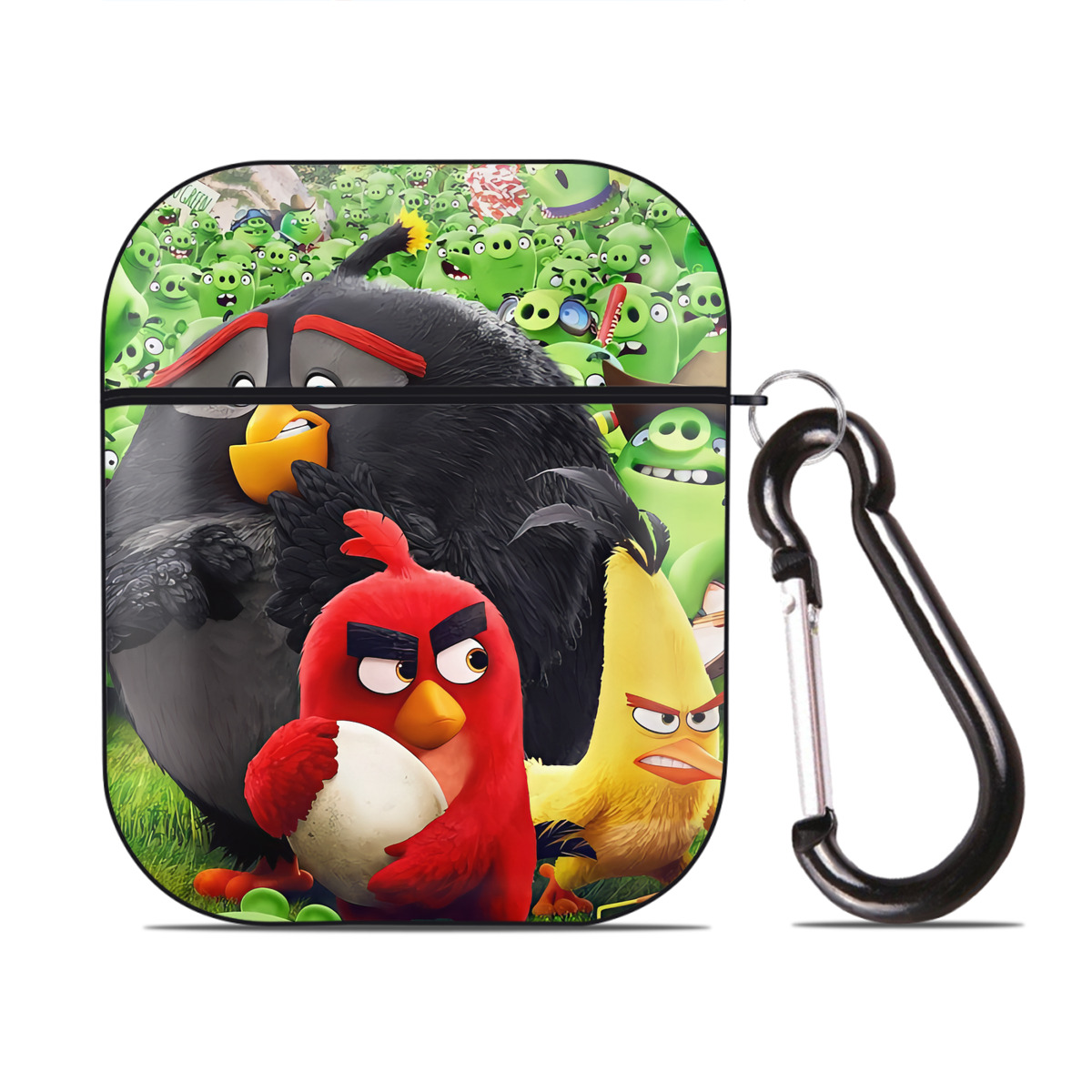 （画像用） Angry Birds アングリーバード AirPods 第2世代保護ケース ハードシェル ブラック 耐衝撃・防指紋・カラビナ付き