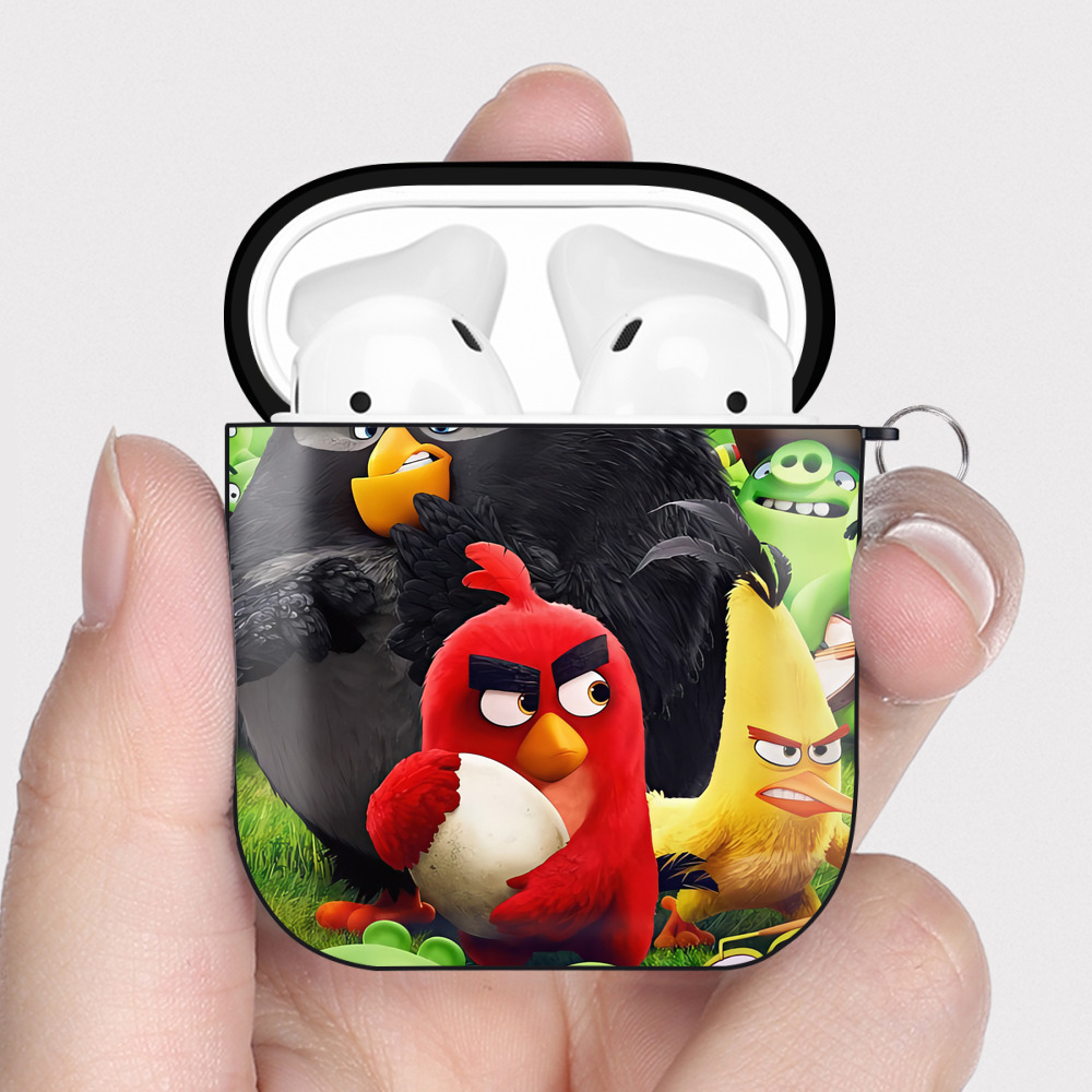 （画像用） Angry Birds アングリーバード AirPods 第2世代保護ケース ハードシェル ブラック 耐衝撃・防指紋・カラビナ付き
