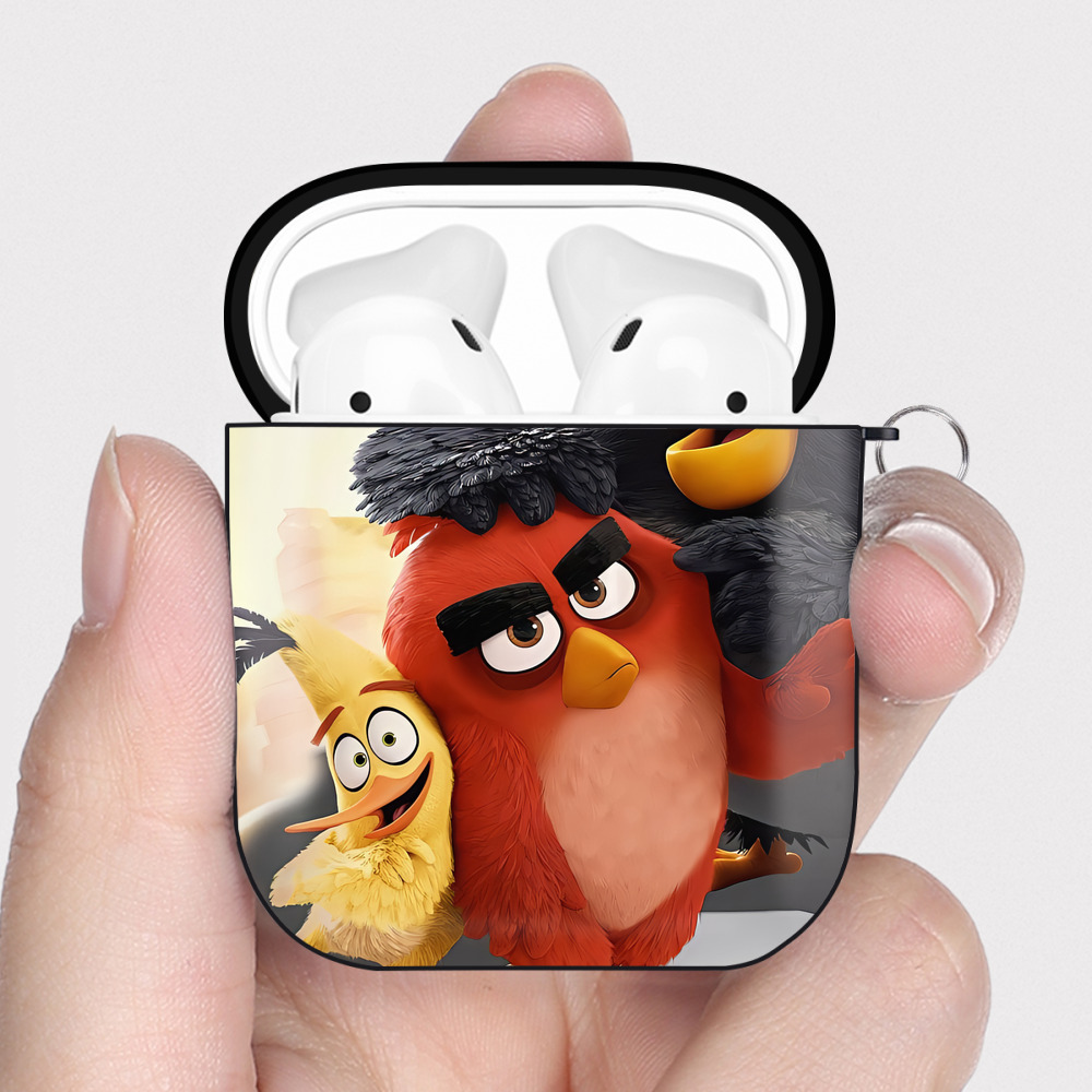 （画像用） Angry Birds アングリーバード AirPods 第2世代保護ケース ハードシェル ブラック 耐衝撃・防指紋・カラビナ付き