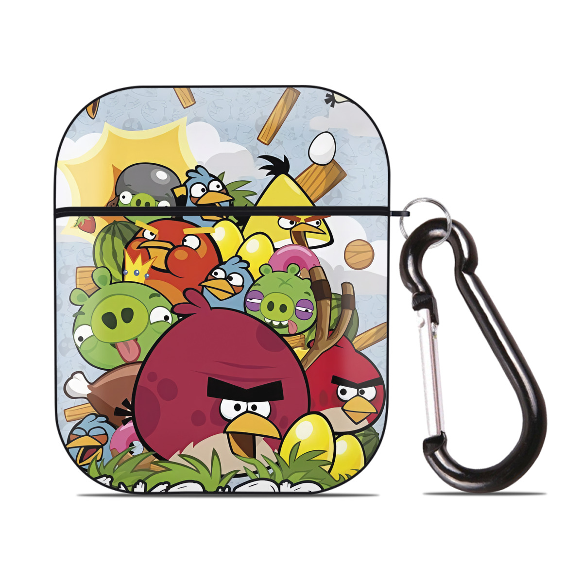 （画像用） Angry Birds アングリーバード AirPods 第2世代保護ケース ハードシェル ブラック 耐衝撃・防指紋・カラビナ付き