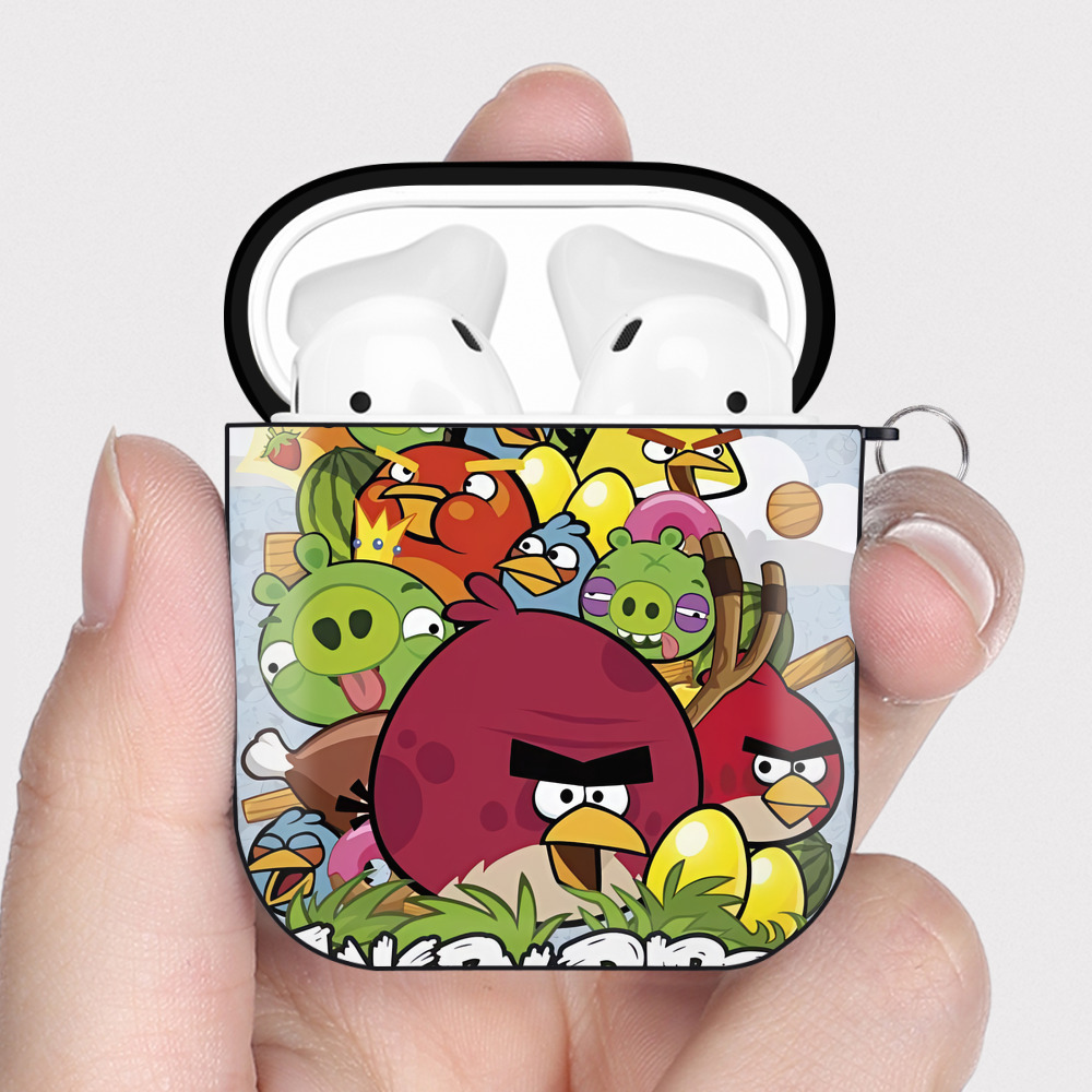 （画像用） Angry Birds アングリーバード AirPods 第2世代保護ケース ハードシェル ブラック 耐衝撃・防指紋・カラビナ付き